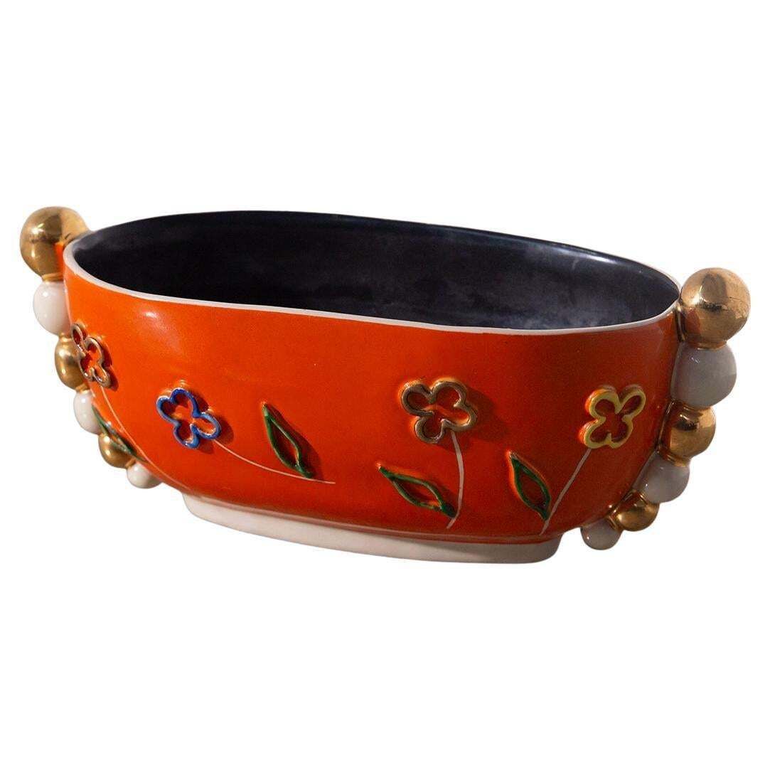 Pucci Italian Ceramics Vase In Orange And Yellow, Label