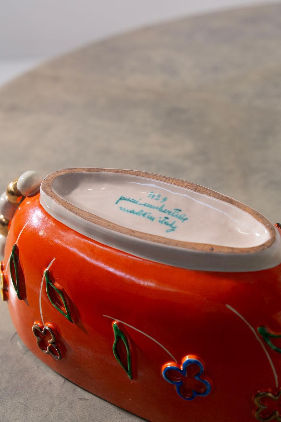 Pucci Italian Ceramics Vase In Orange And Yellow, Label photo vintage