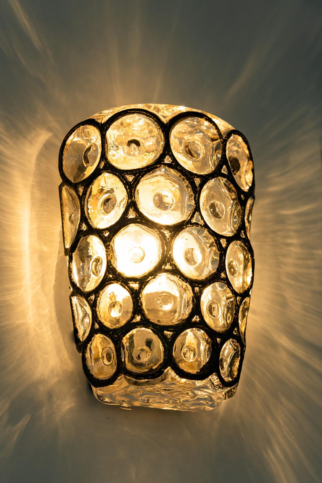 1 Of 2 Wall Lights Sconces Iron Glass By Limburg, Germany, 1960s photo vintage