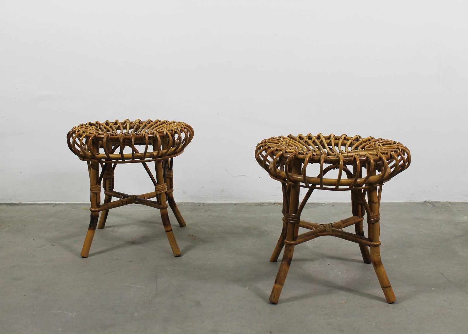 Franco Albini Set Of Two Stools In Rattan And Bamboo Italian Manufacture 1960s photo 2591.0