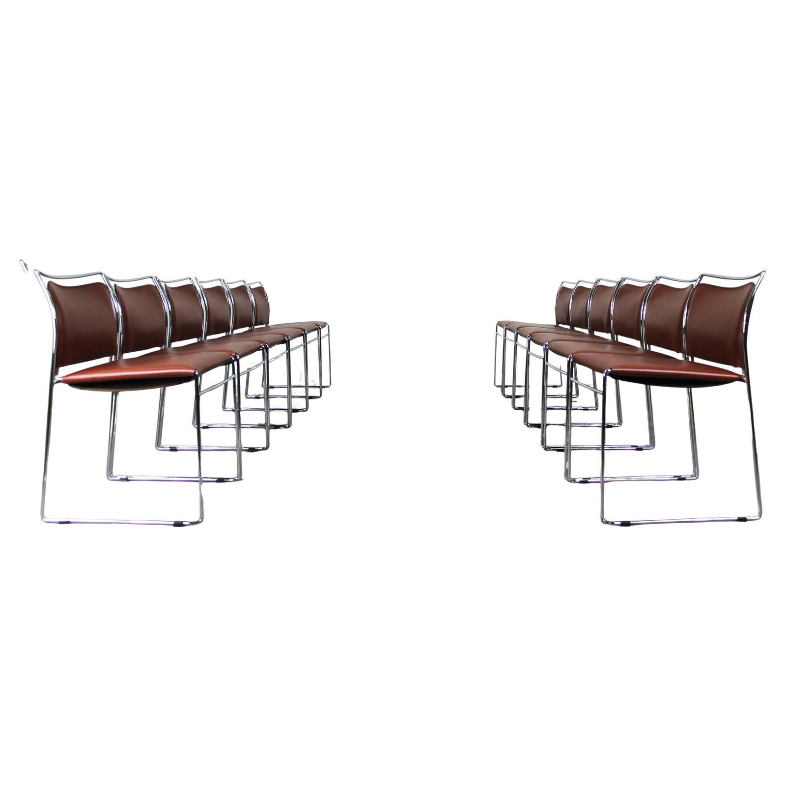 Kazuhide Takahama Set Of Twelve Tulu Chairs In Leather And Steel By Simon Gavina