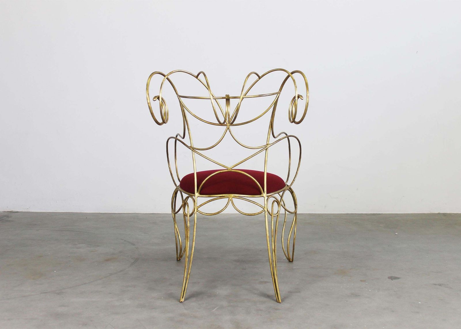 Andrè Dubreuil Ram Armchair In Iron And Red Velvet By Ceccotti 1990s photo vinterior