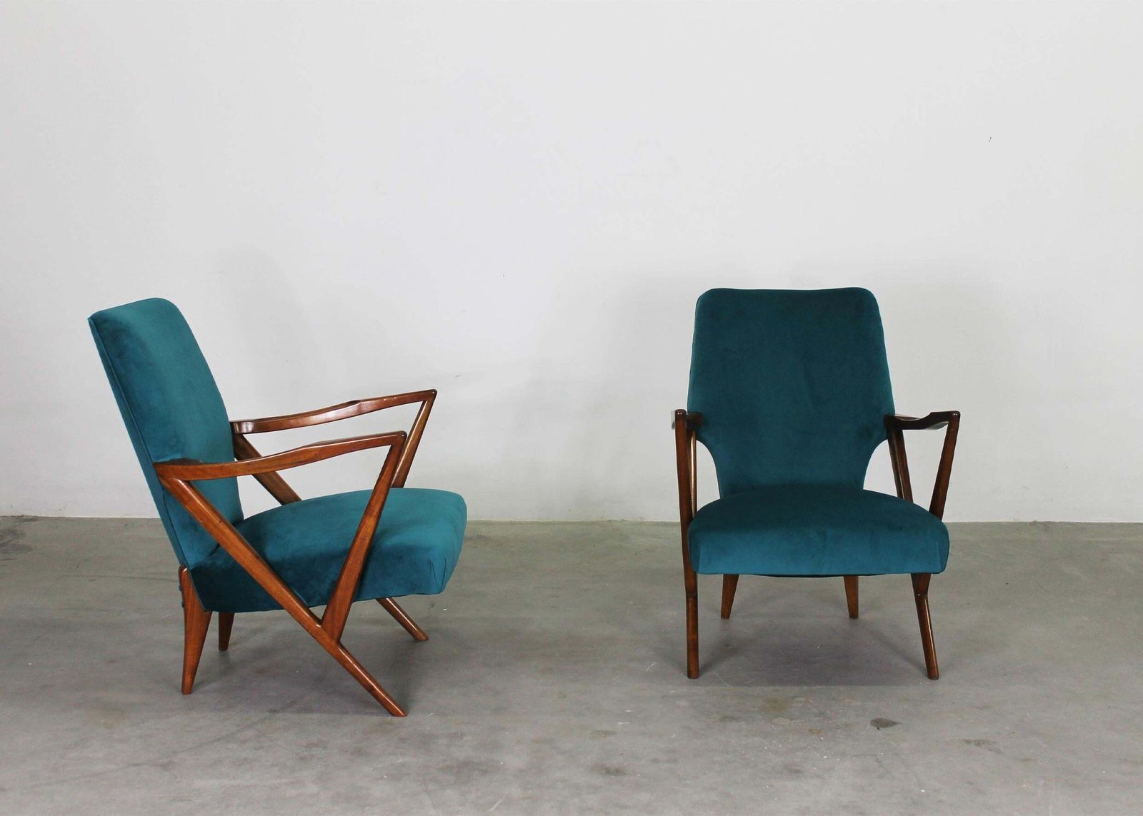 Giuseppe Scapinelli Set Of Two Armchairs In Walnut Wood And Fabric 1950s photo for sale