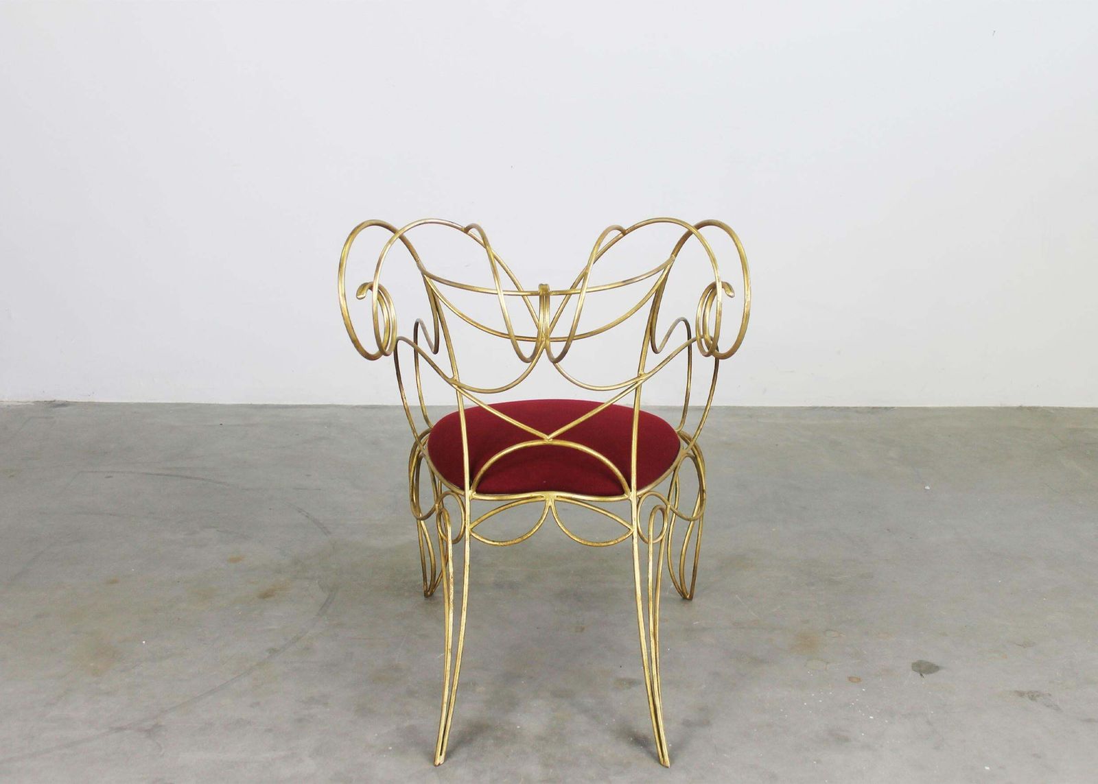 Andrè Dubreuil Ram Armchair In Iron And Red Velvet By Ceccotti 1990s photo vintage