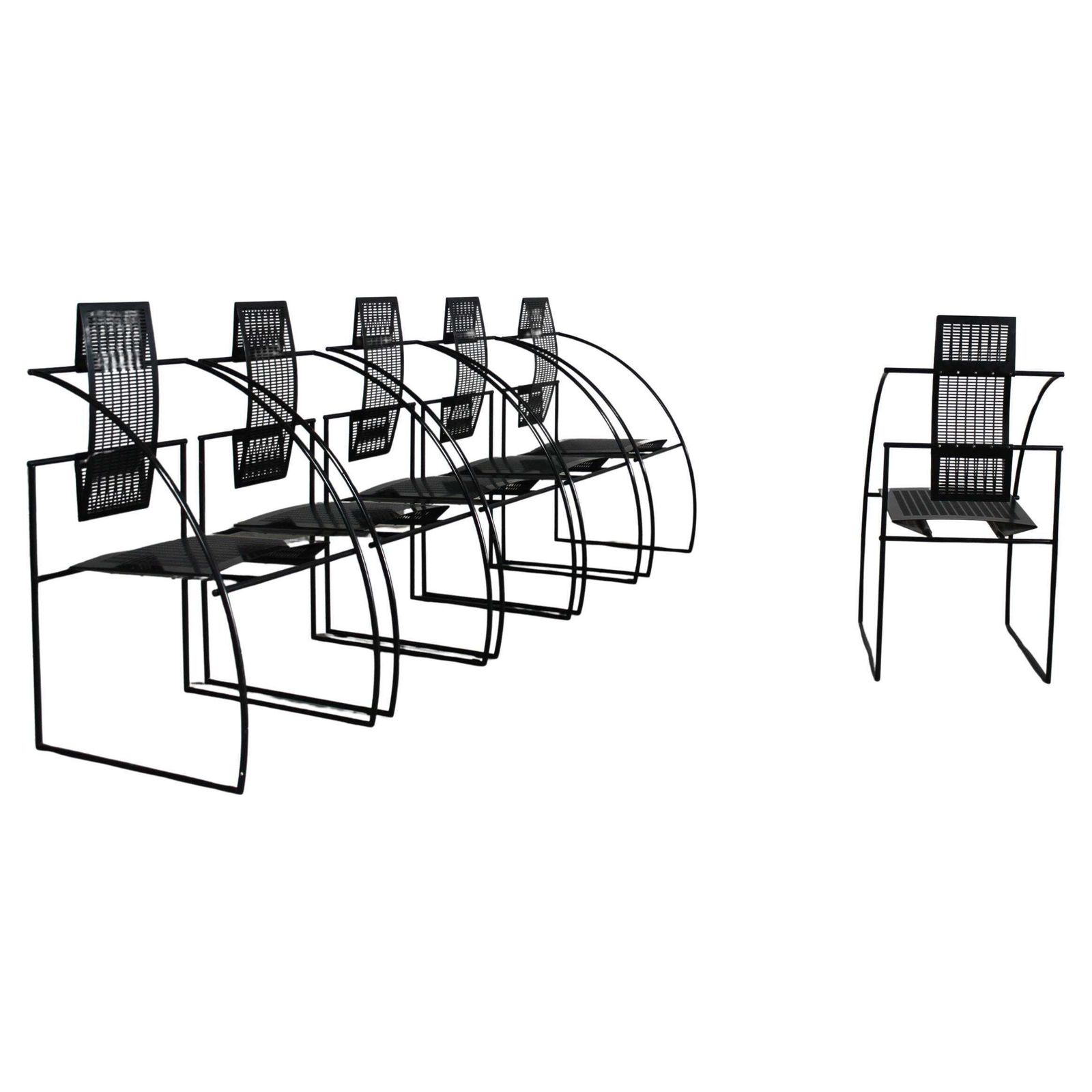 Mario Botta Set Of Six 605 Quinta Chairs In Black Lacquered Steel By Alias 1980 photo furniture
