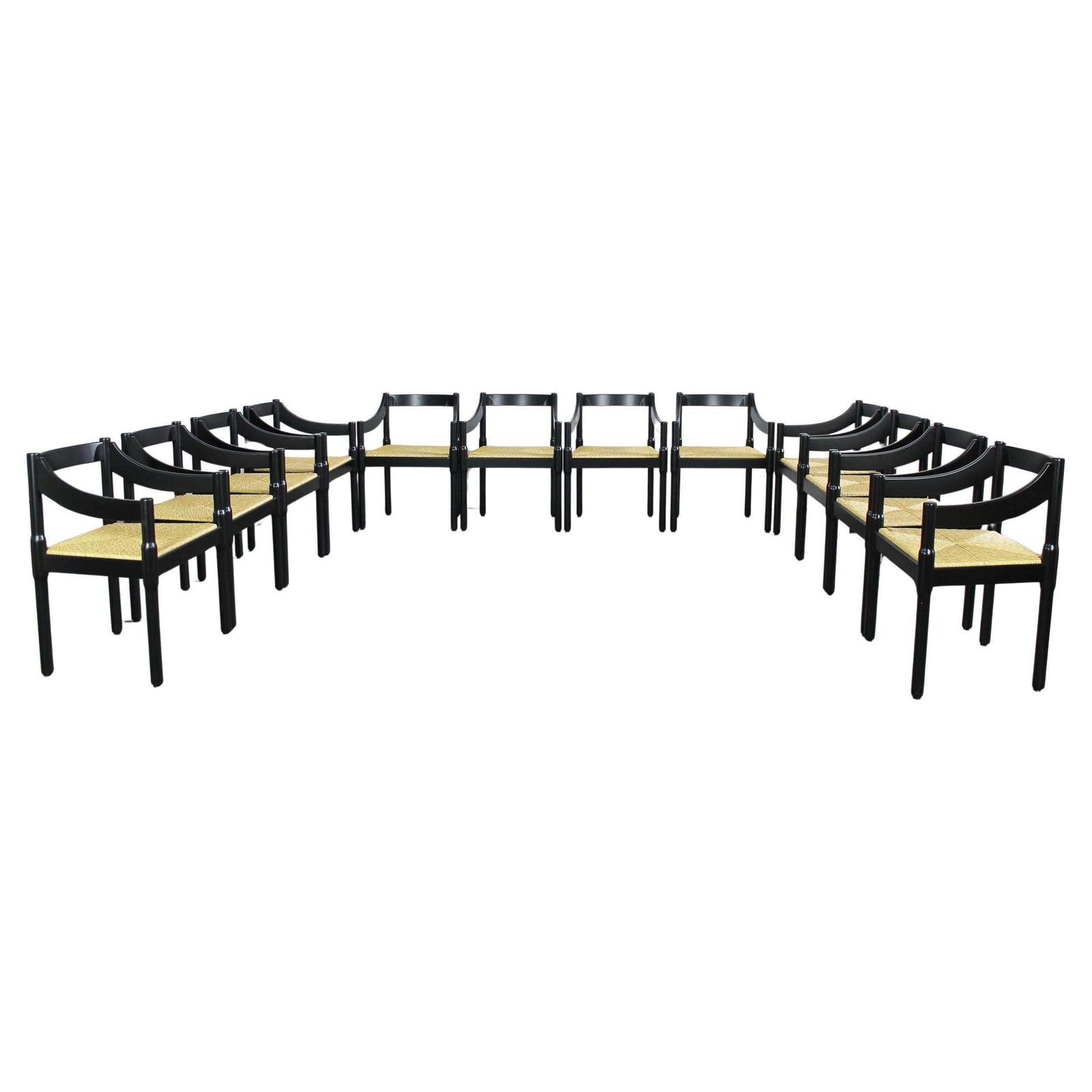 Vico Magistretti Set Of Twelve Black Carimate Chairs By Cassina 1960s