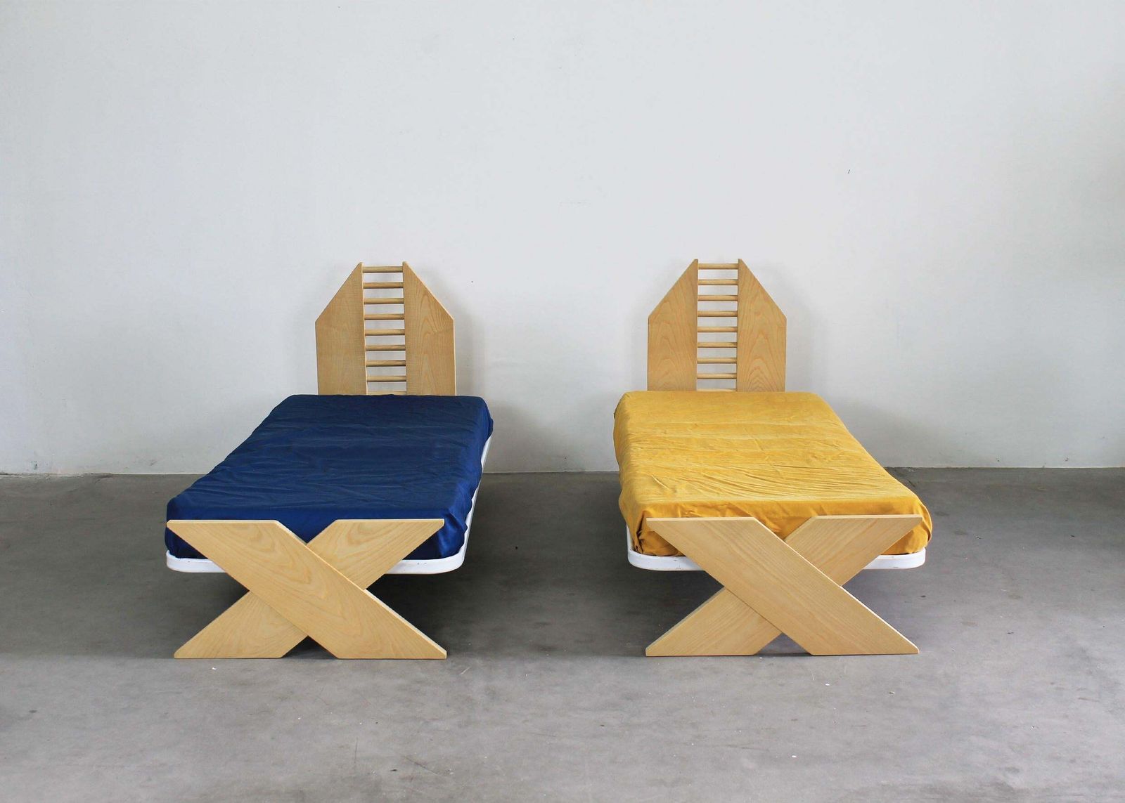 Gigi Sabadin Set Of Two Andromeda Single Beds In Oak By Stilwood 1970s photo furniture