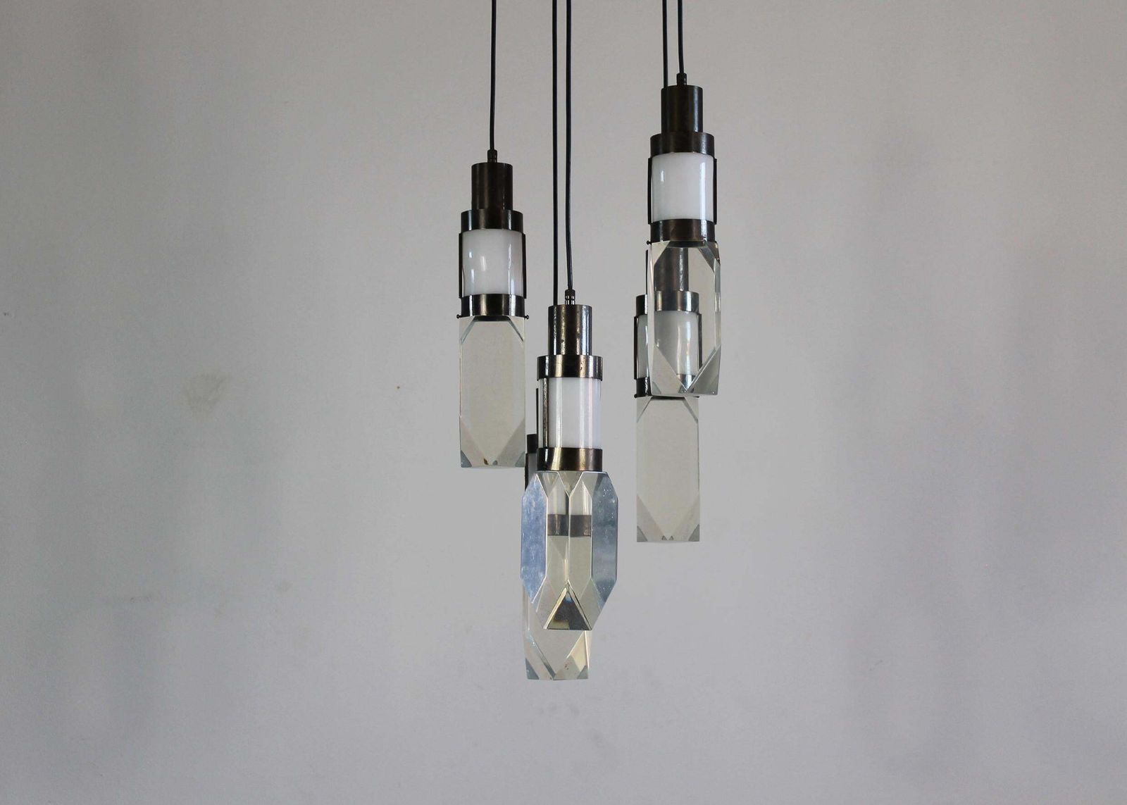 Gaetano Missaglia Ceiling Lamp With Lampshades In Lucite Plexiglass 1970s Italy photo for sale