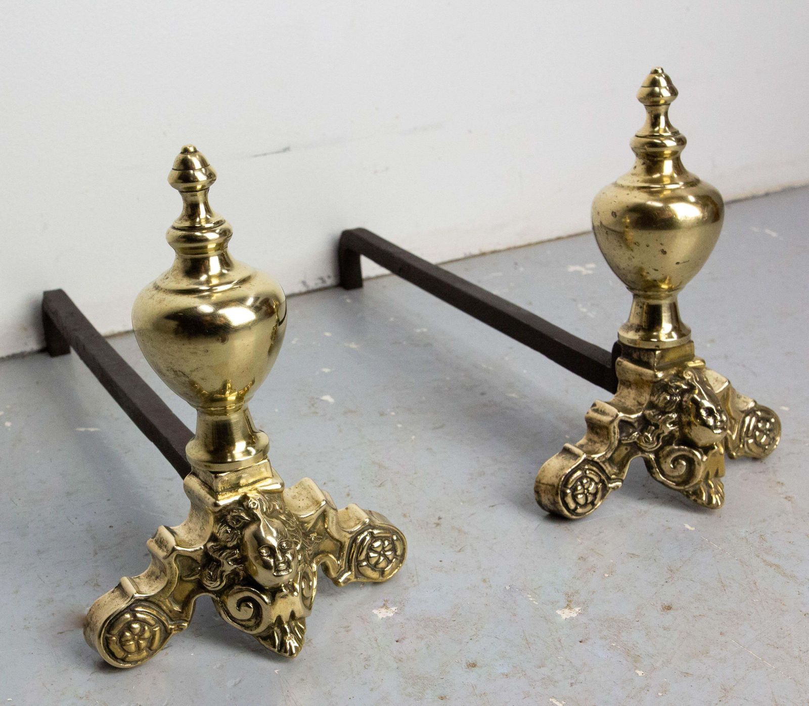 Pair Of Napoléon III Brass & Wrought Iron Cherubs Andirons, France, C 1890 photo Home Decor