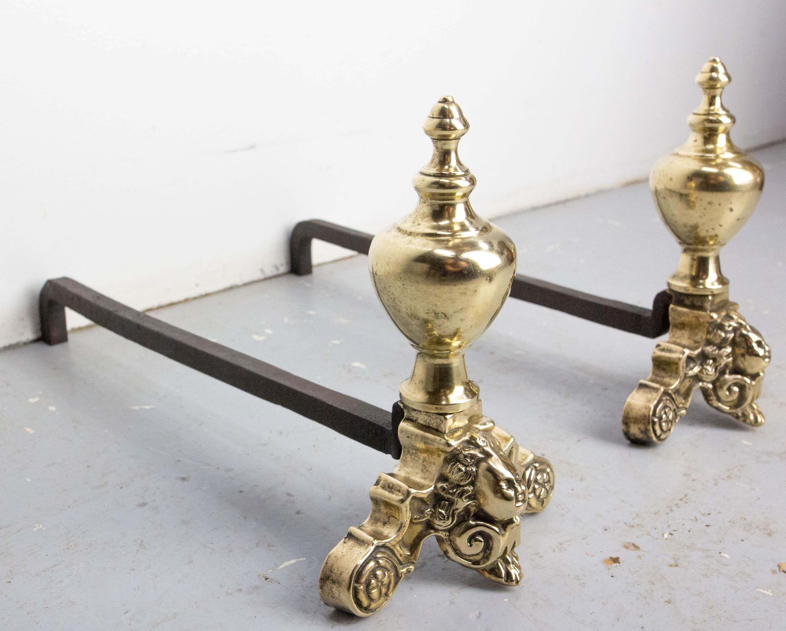 Pair Of Napoléon III Brass & Wrought Iron Cherubs Andirons, France, C 1890 photo 1283.0