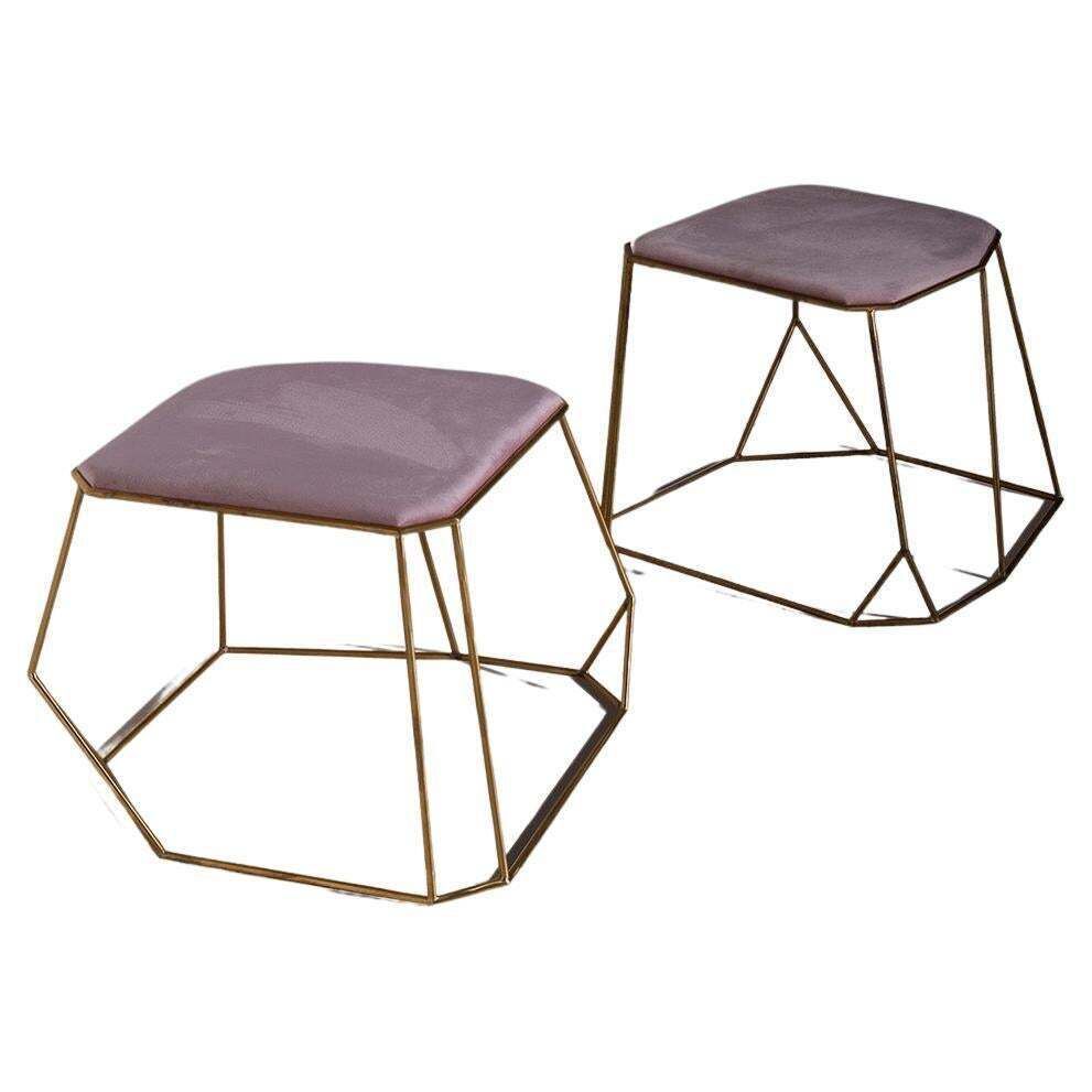 Pair Of Contemporary Poufs In Pink Velvet