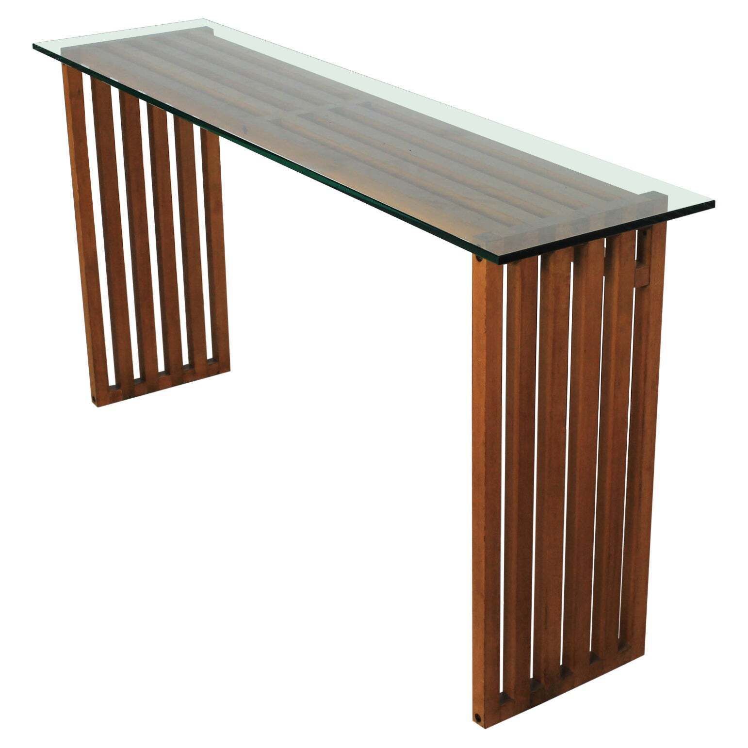 Lella & Massimo Vignelli Ara Console Table In Wood And Glass By Driade 1970s