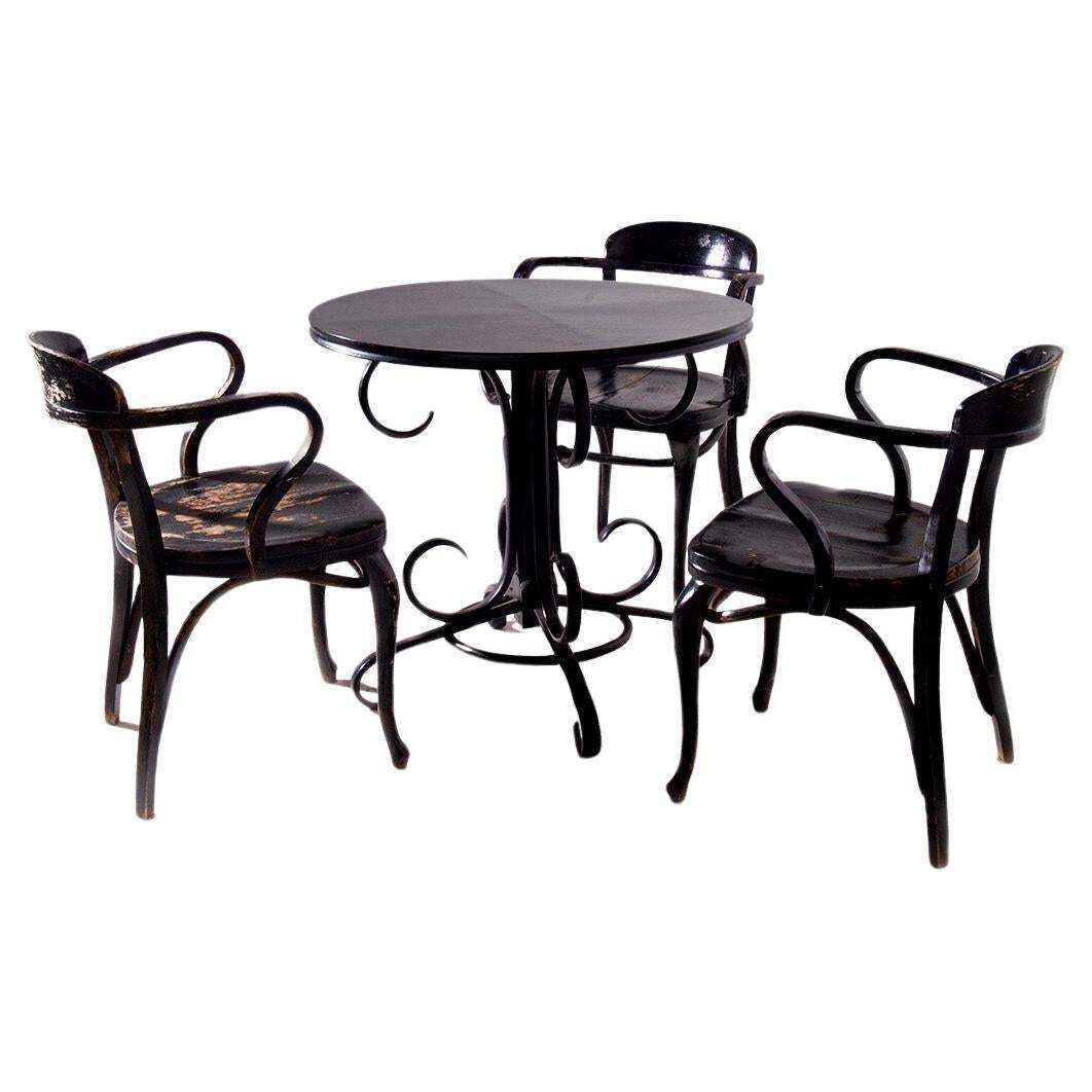 Set Of Three Chairs By Michael Thonet And Art Deco Table