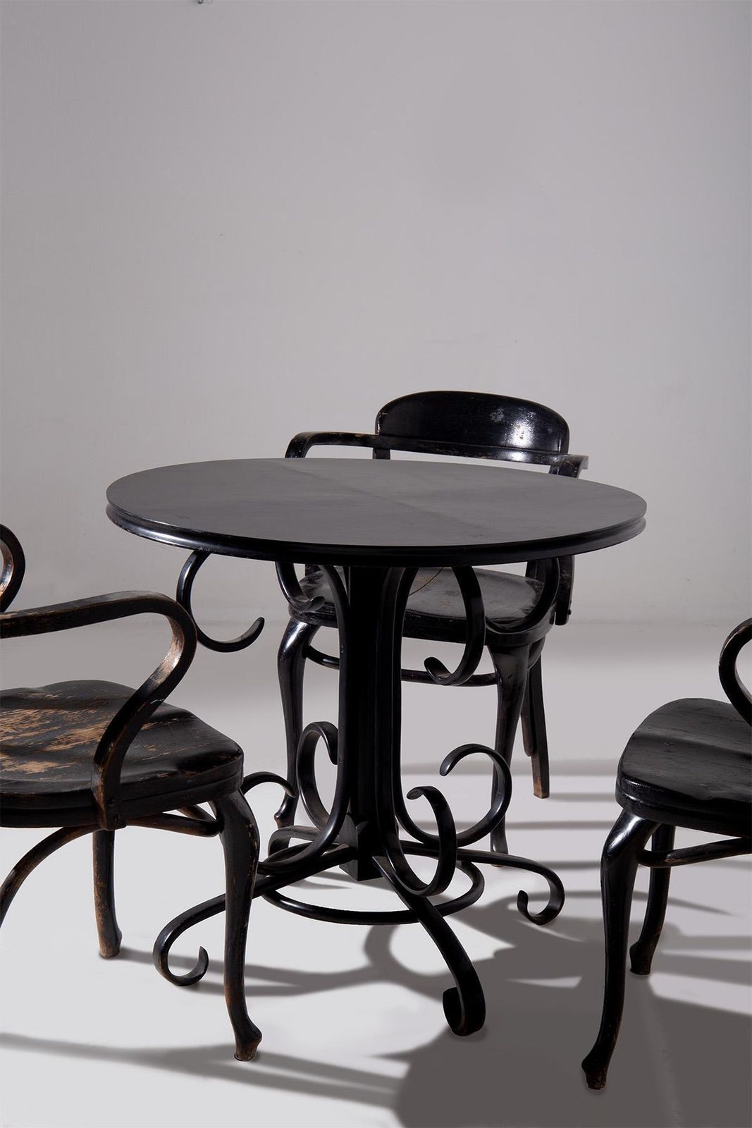 Set Of Three Chairs By Michael Thonet And Art Deco Table photo Furniture