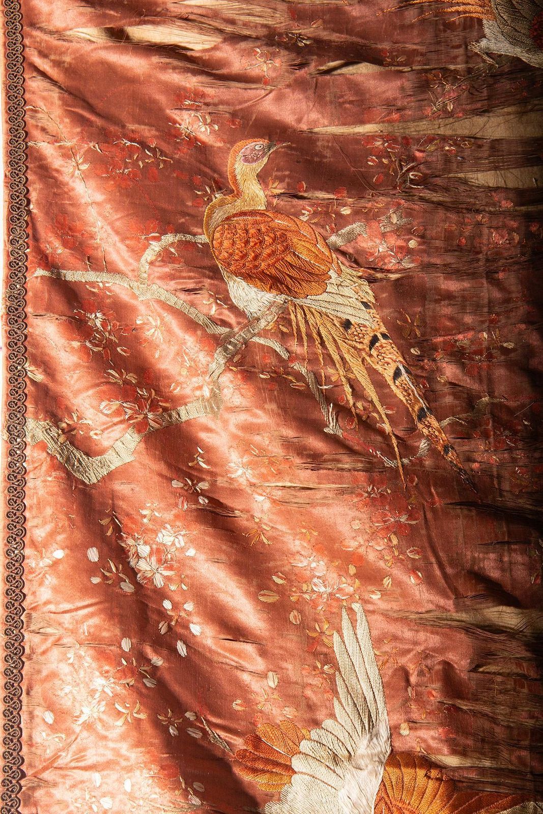 Pair Of Silk Blankets Or Embroideries, Qing Dynasty photo vintage