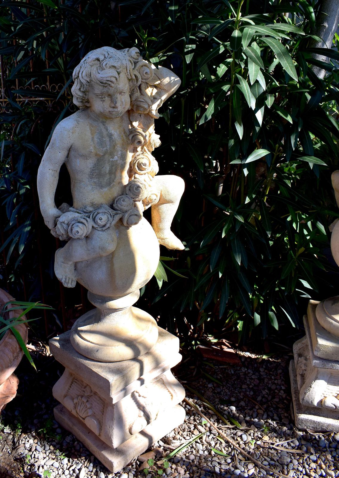 Pair Of 20th Century Garden Cherubs On Square Plinths photo Garden Decor