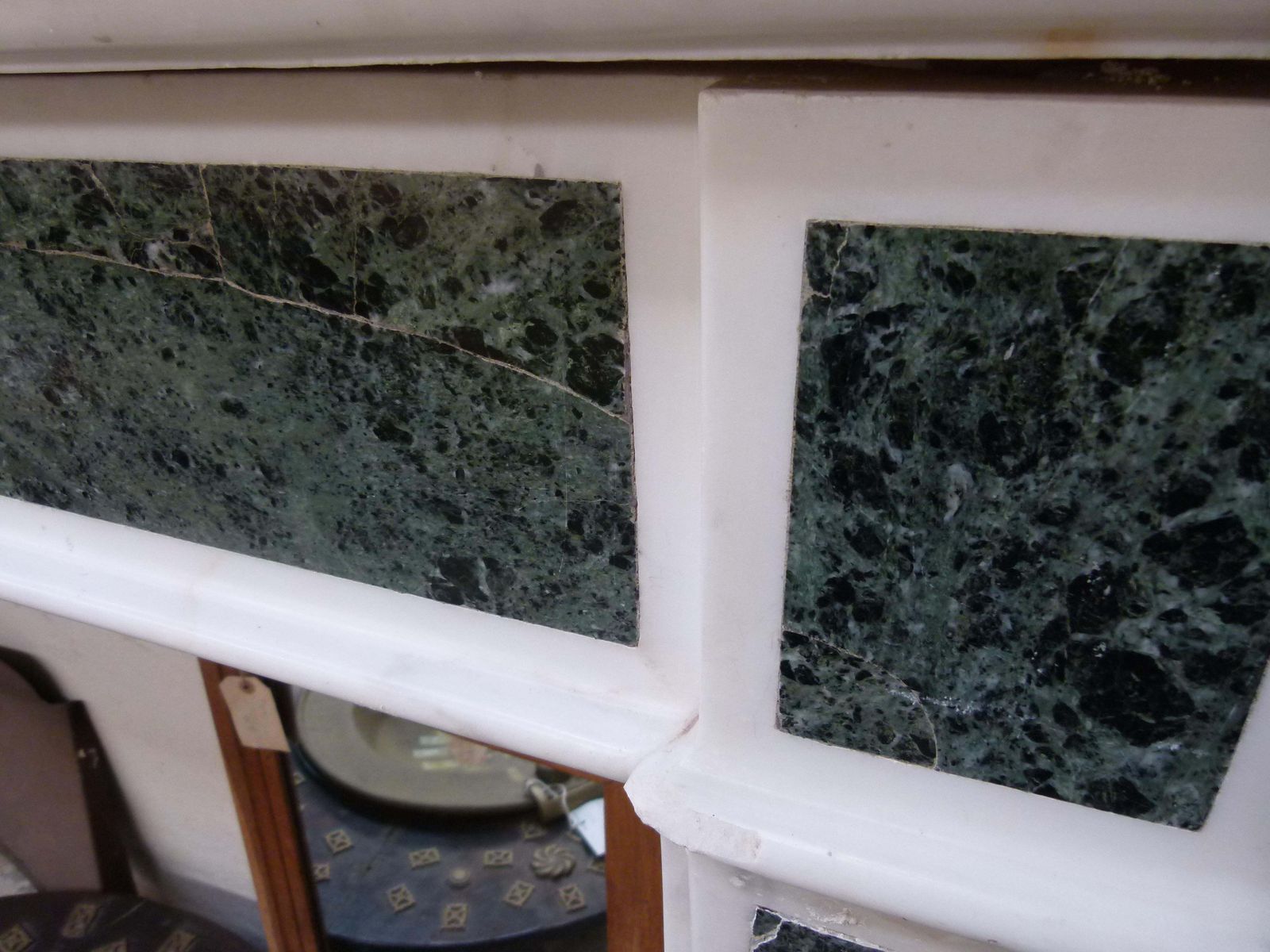 Home Fixtures Louis XVI Style White And Green Marble Fireplace Mantel photo