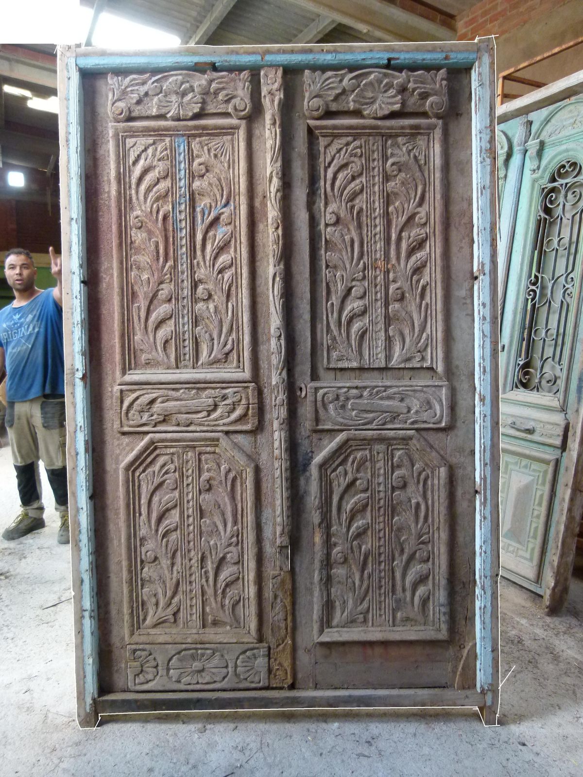 19th Century Wooden Double Front Door In Art Nouveau Style, Spain photo for sale