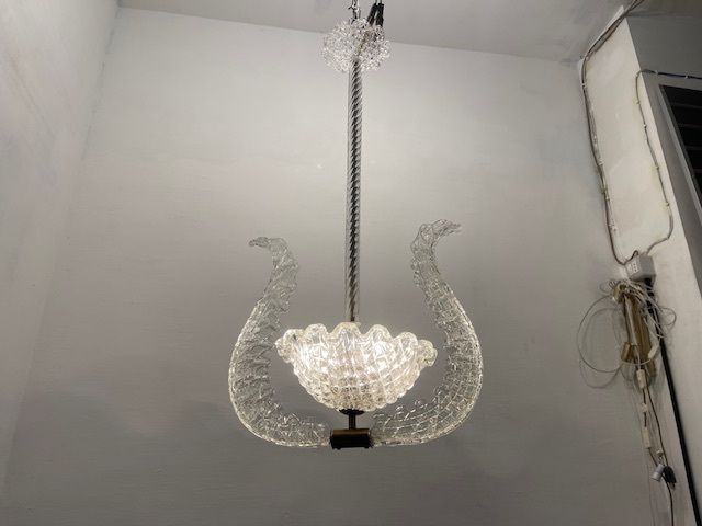 Barovier Murano Glass Pendant Light, Italy, 1940s photo vinterior