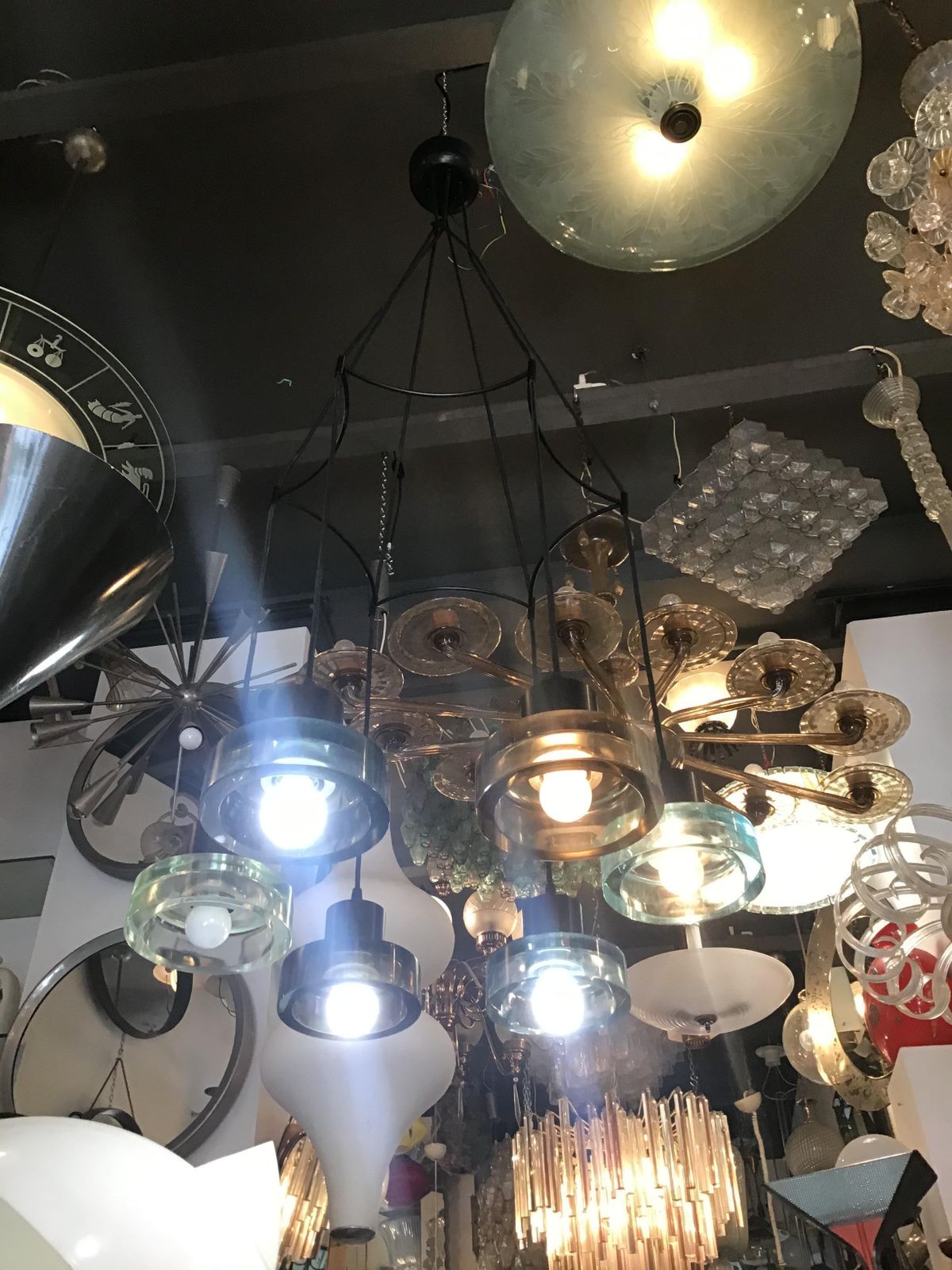 Lighting Seguso Flavio Poli Chandelier N 6 Light Adjustable Glass Metal 1960 Italy photo