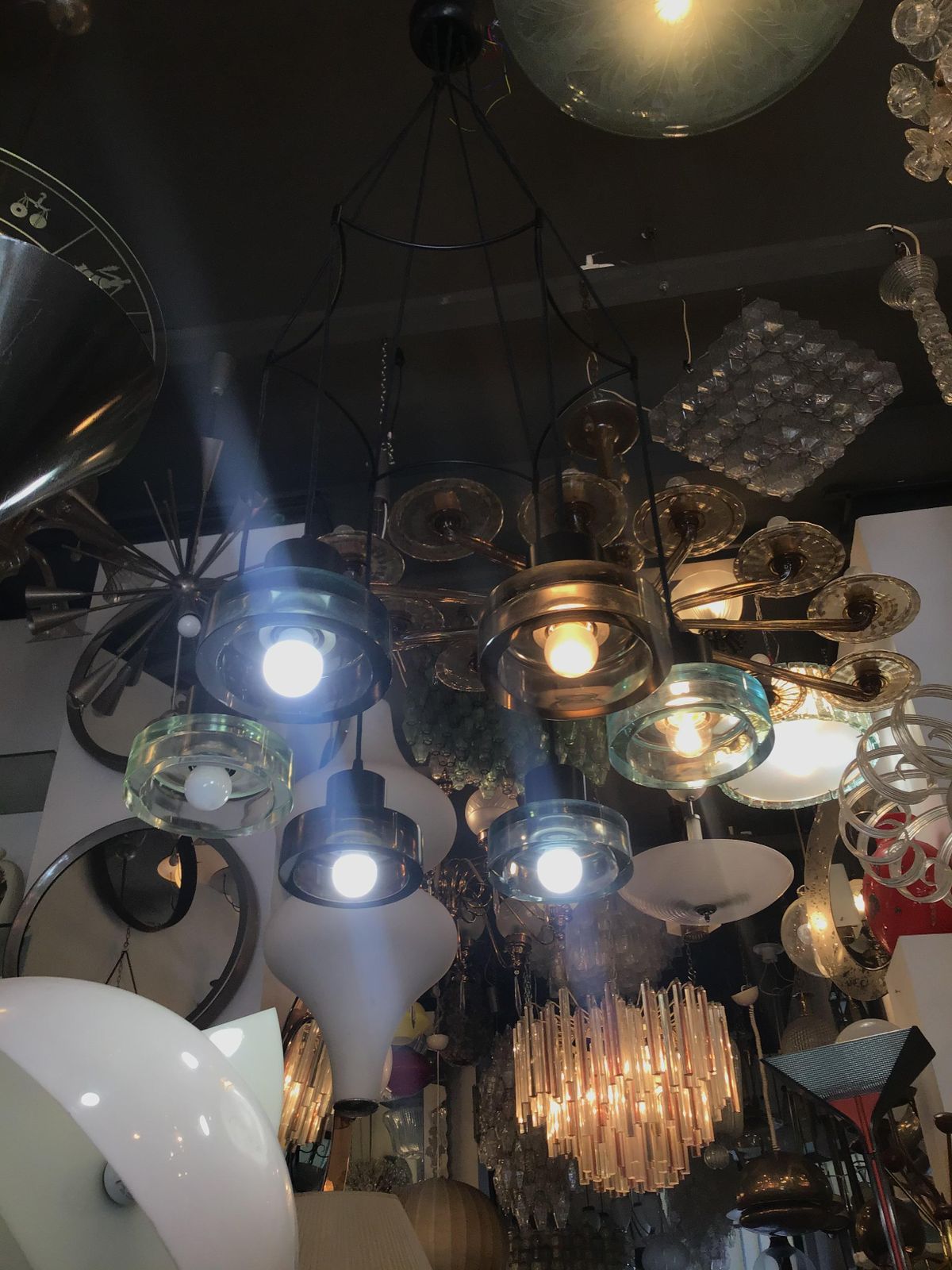 photo vintage Seguso Flavio Poli Chandelier N 6 Light Adjustable Glass Metal 1960 Italy