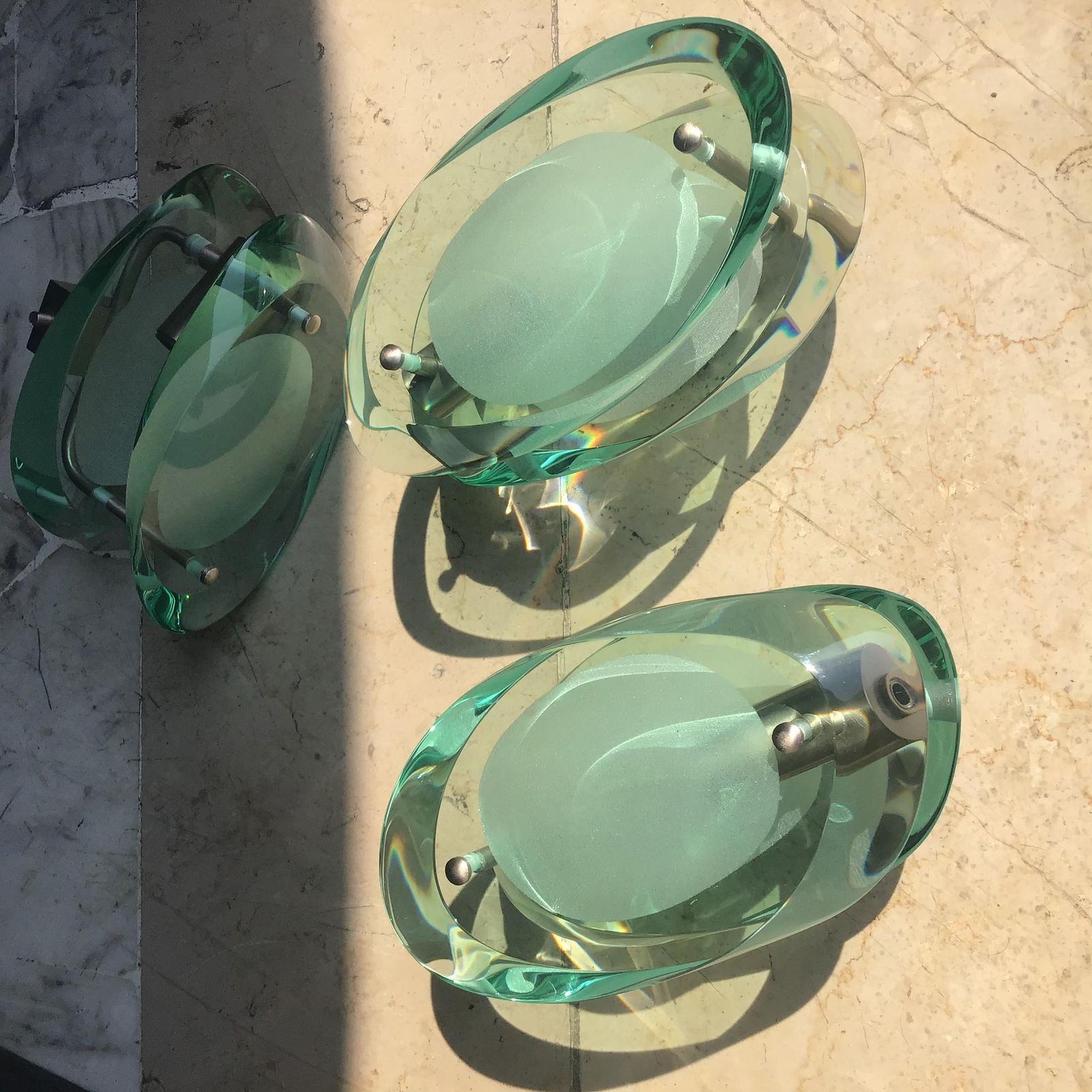 Fontana Arte Max Ingrand. N. 4 Appliques Metal Nichelato Glass 1955 Italy photo Lighting