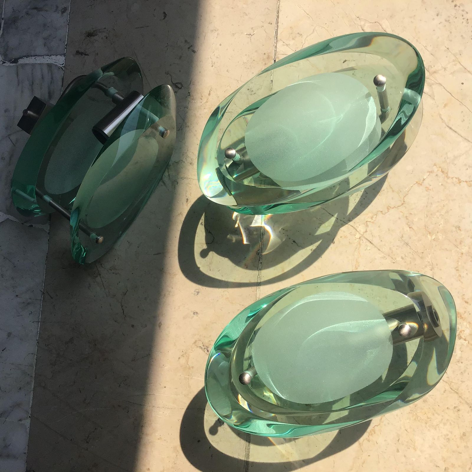 Fontana Arte Max Ingrand. N. 4 Appliques Metal Nichelato Glass 1955 Italy photo buy