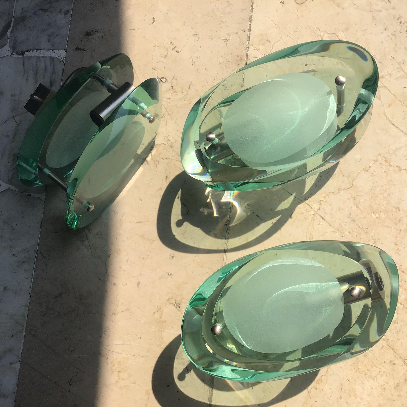 Lighting Fontana Arte Max Ingrand. N. 4 Appliques Metal Nichelato Glass 1955 Italy photo