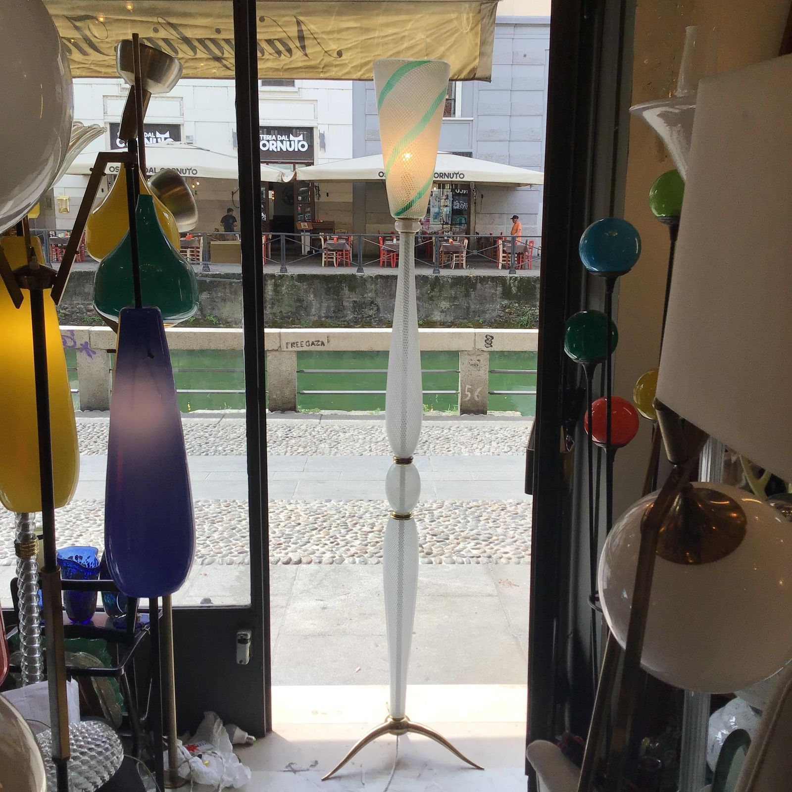 10398.0 Venini Carlo Scarpa “ Filigrana “ Floor Lamp Murano Glass Brass 1930 Italy photo