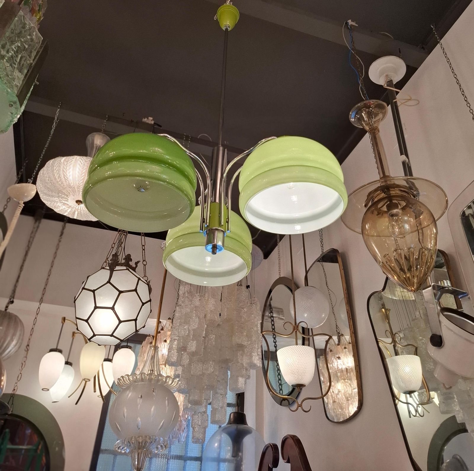 Stilnovo Chandelier N Tre Luci Vetro Incamiciato Metallo Cromato 1960 Italia photo Lighting
