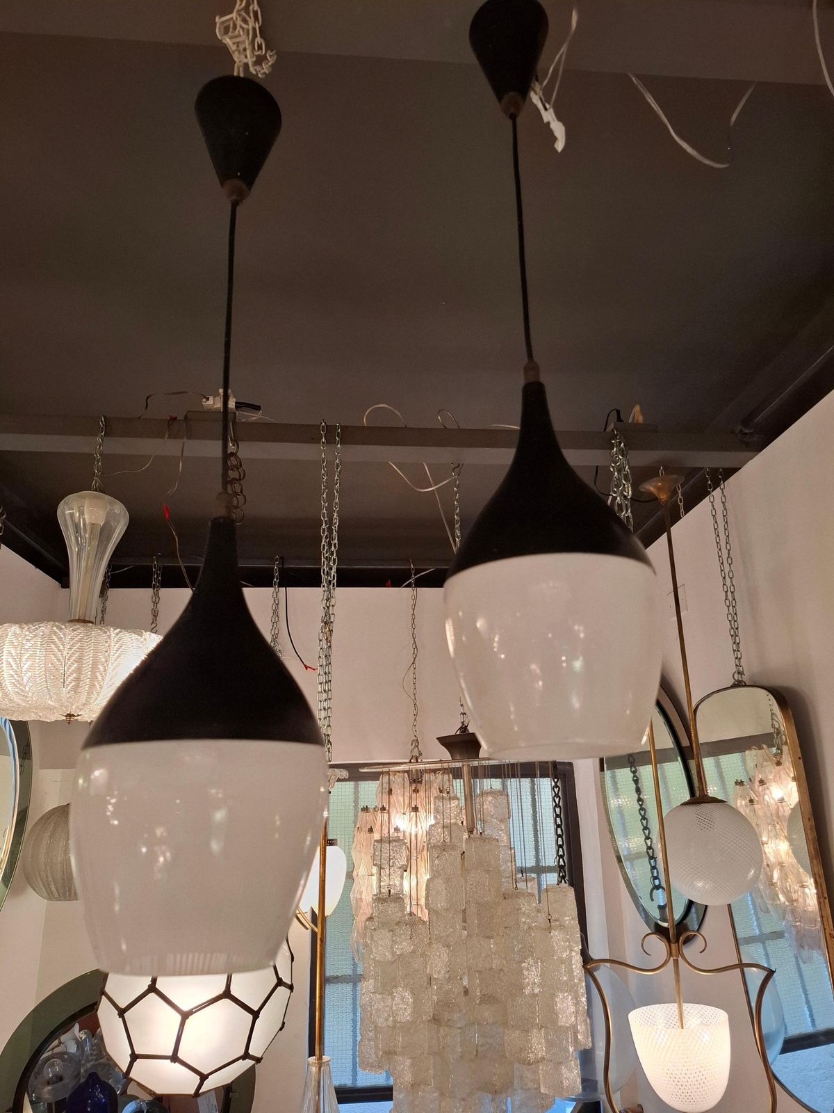 photo for sale Stilnovo N 2 Chandelier Glass Brass ..1960 Italimetal 1950 Italy