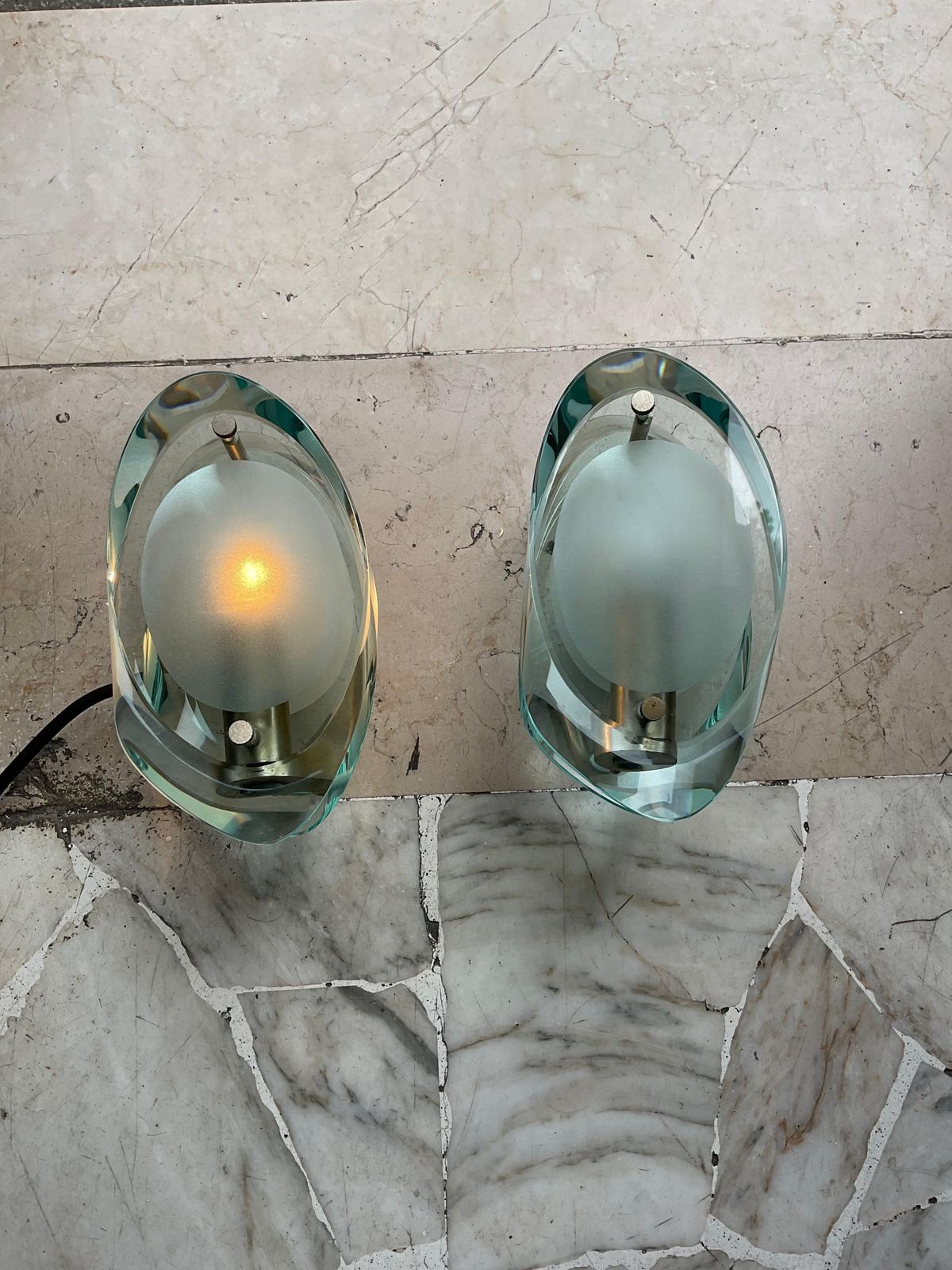 Lighting Fontana Arte   Max Ingrand   Coppia Appliques Modello 2093   Italia 1960. photo