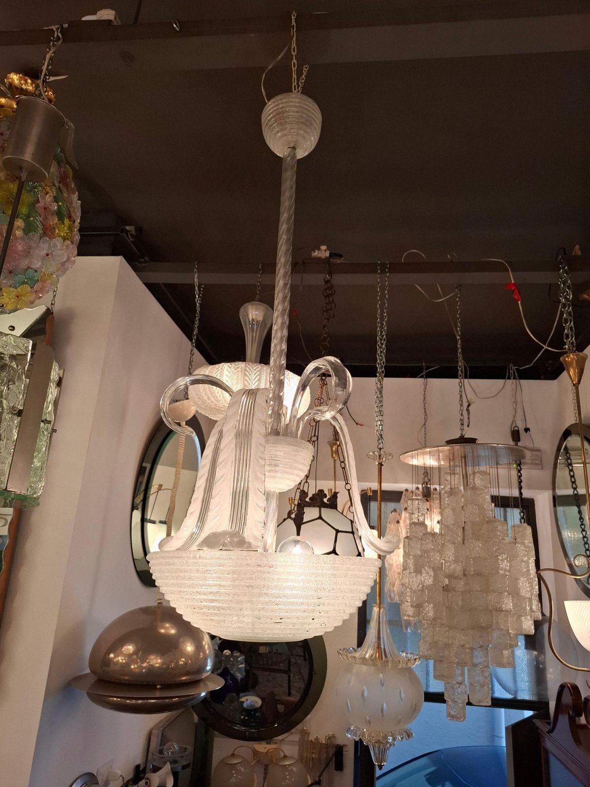 Barovier E Toso Chandelier Vetro Pulegoso Ottone 1940 Italia photo buy