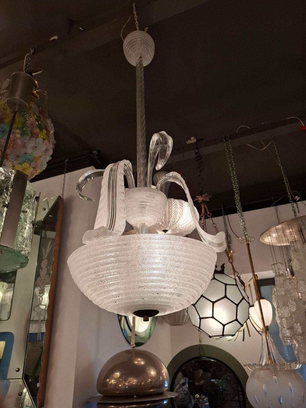 Barovier E Toso Chandelier Vetro Pulegoso Ottone 1940 Italia photo vintage