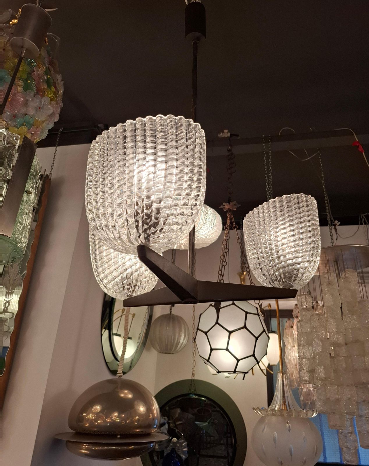 Seguso Chandelier Murano Glass Ottone 1950 Italia photo furniture