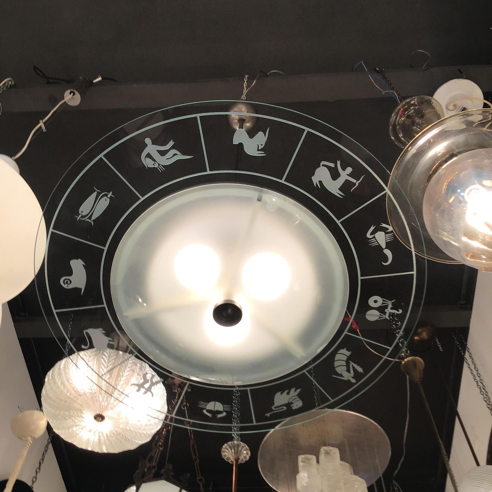 photo furniture Fontana Arte Zodiac Chandelier Glass Metal Crome 1950 Italy