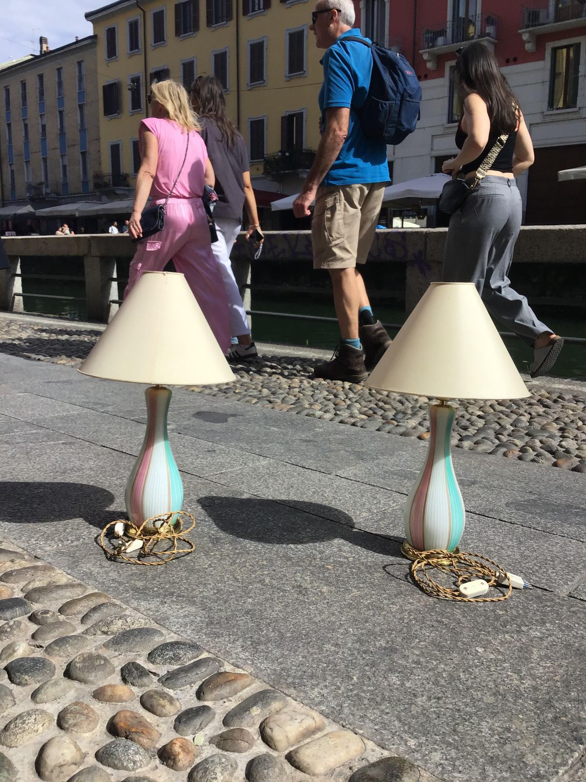 Venini Pair Of Murano Glass Table Lamps Gold Brass Inclusions photo for sale