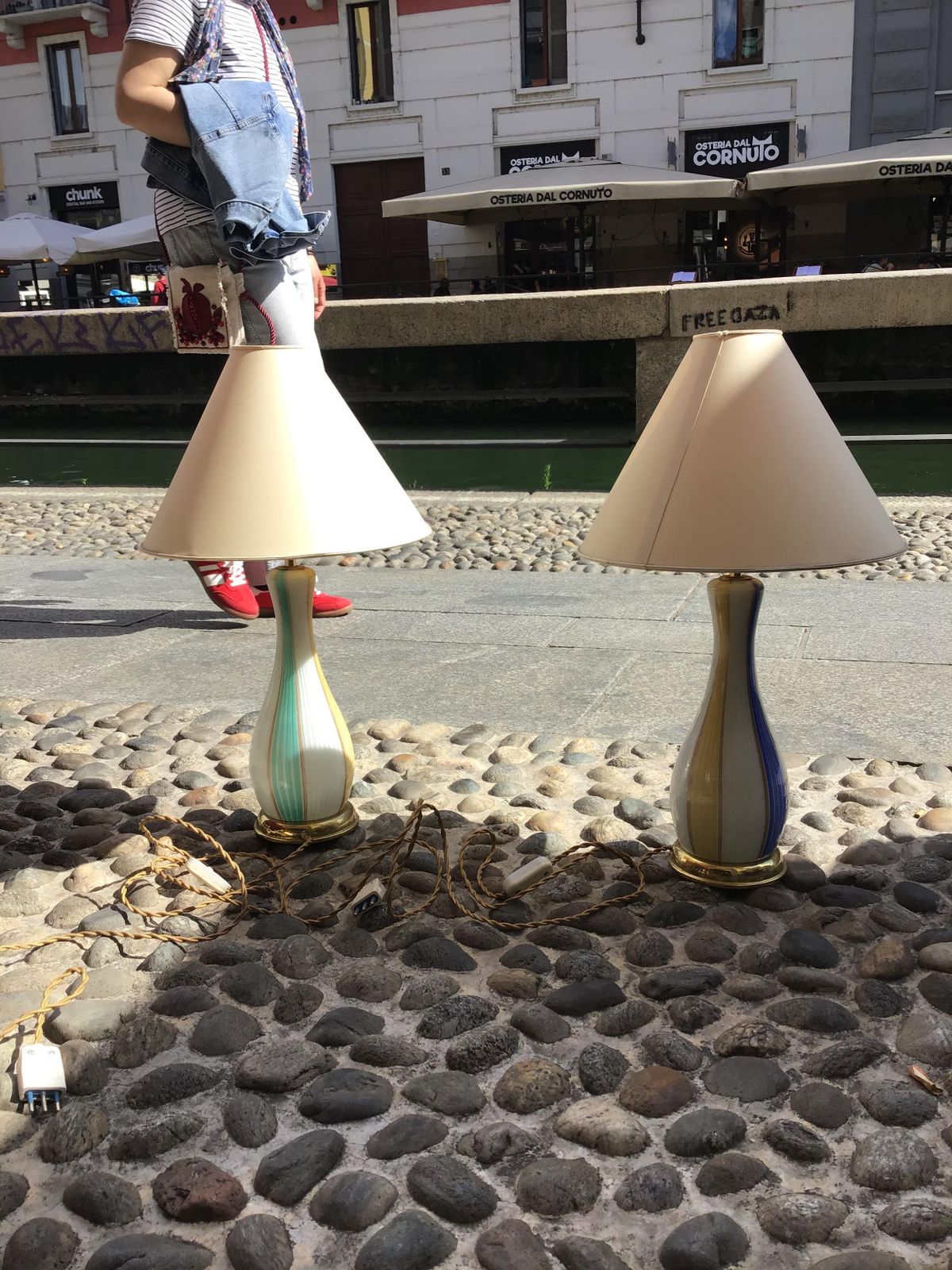 3726.0 Venini Pair Of Murano Glass Table Lamps Gold Brass Inclusions photo