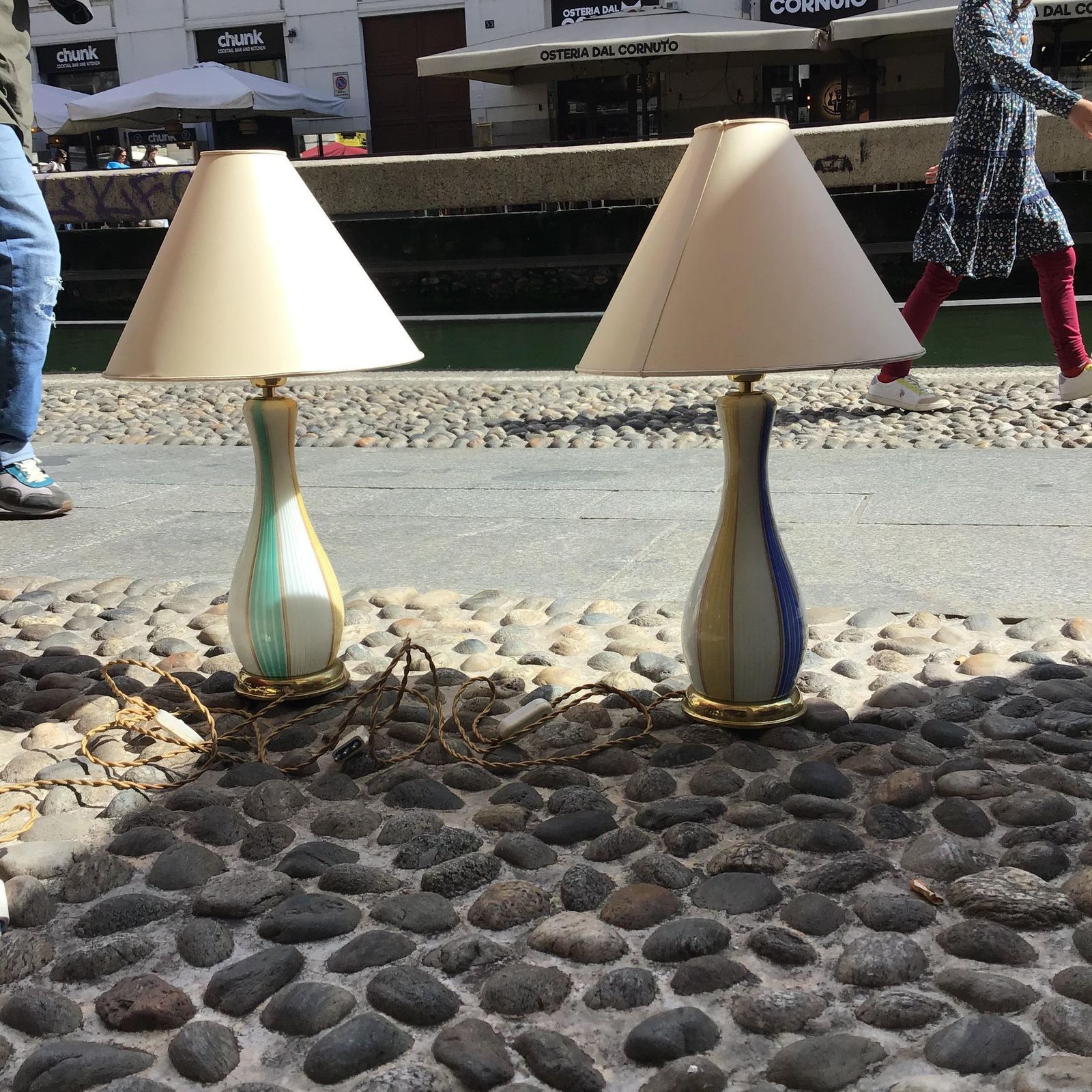 photo vinterior Venini Pair Of Murano Glass Table Lamps Gold Brass Inclusions