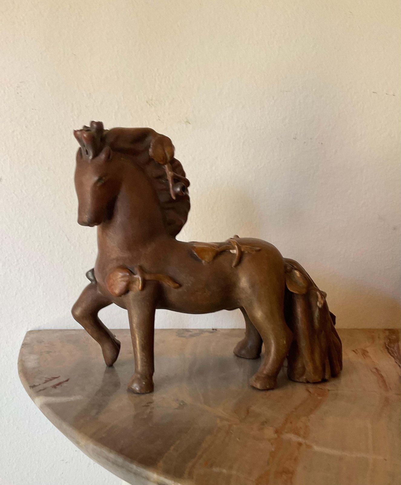 Pietro Melandri   Cavallino In Ceramica Foglie In Rilievo Smaltate   Italia 1960 photo furniture