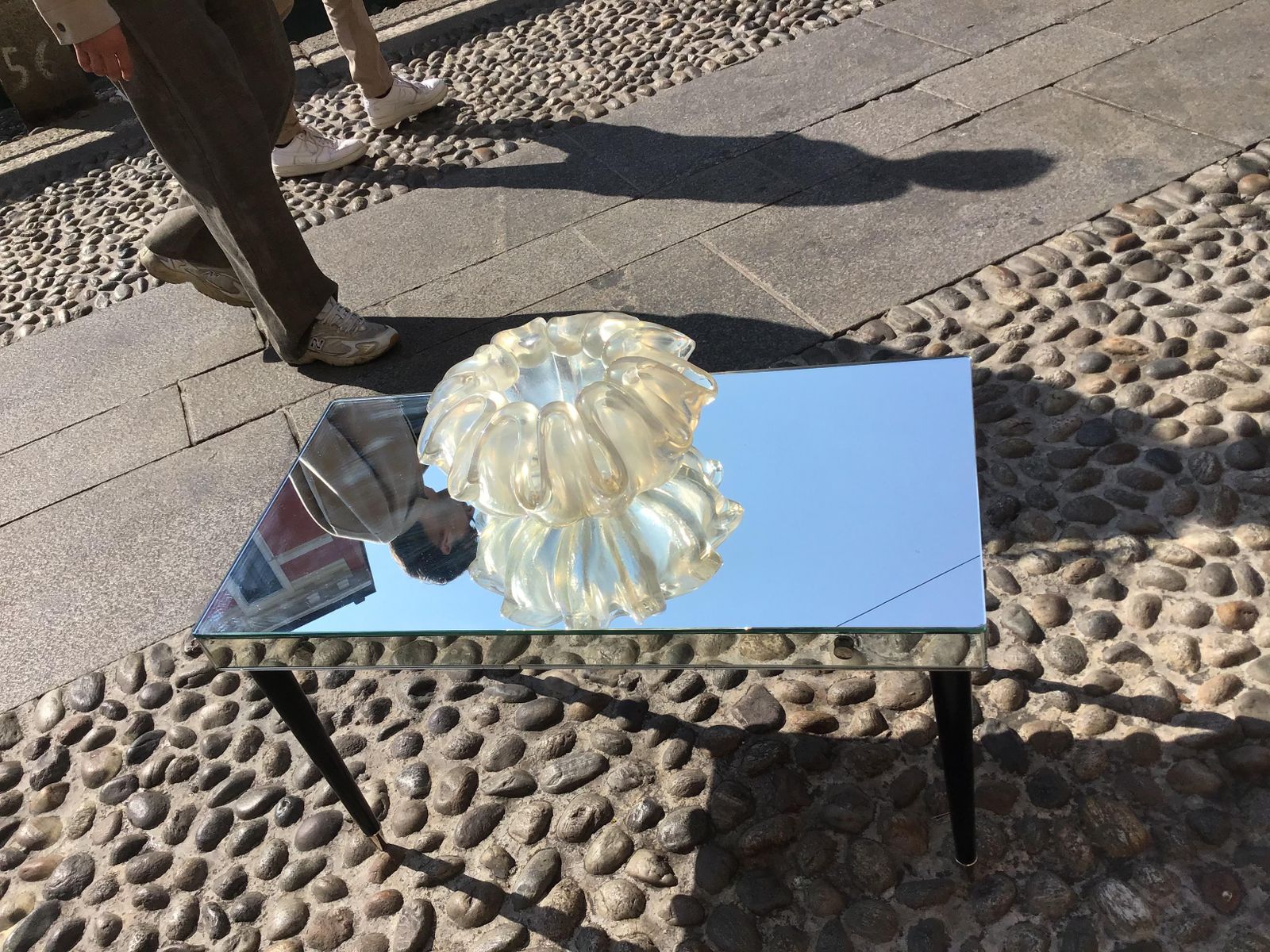 Luigi Brusotti Coffee Table Mirrored Glass Metal Crome Wood 1940 Italy photo furniture
