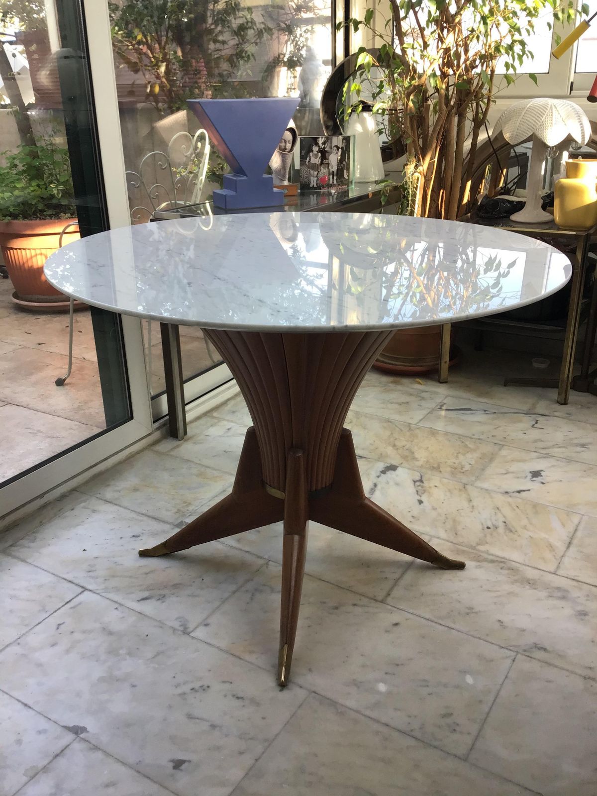 Dining Table Wood Marble Brass Style Of Ico Parisi 1950 Italy photo buy