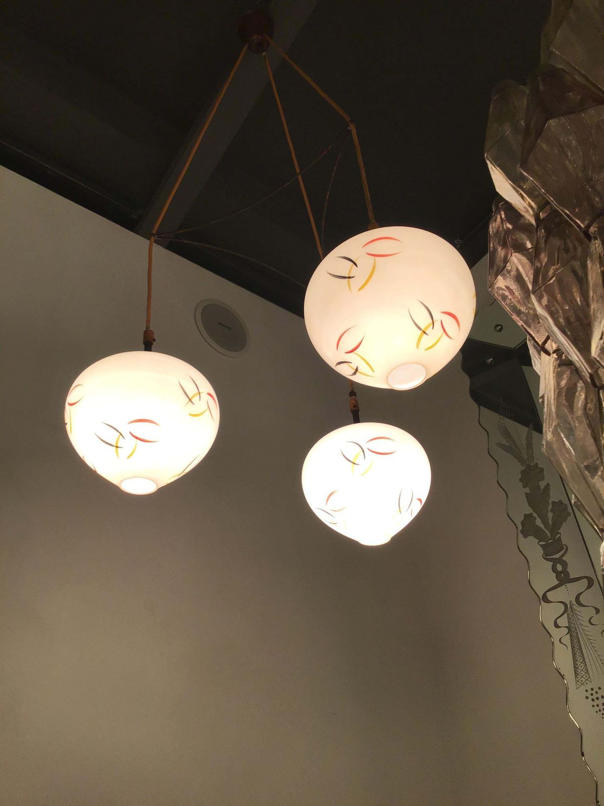 Attributed To Stilnovo Chandelier Brass Glass 1950 Italy photo vinterior