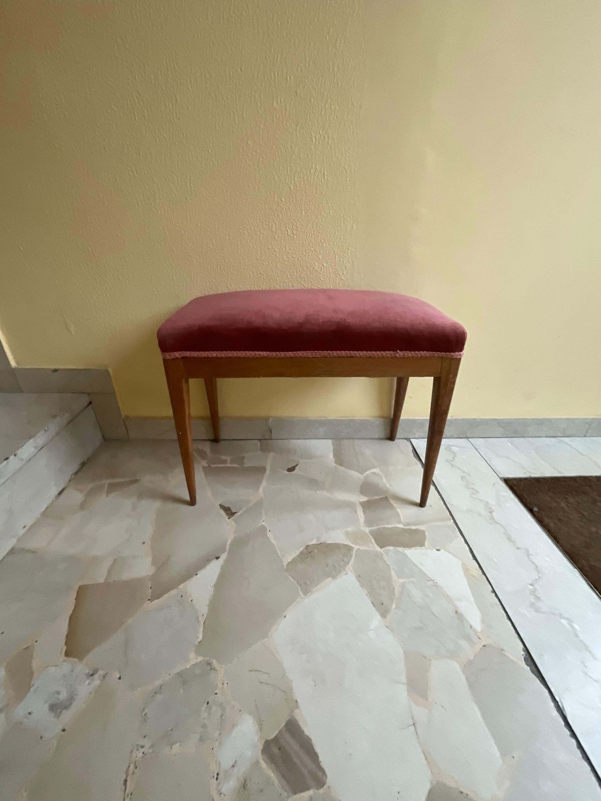 photo for sale Giio Ponti   Walnut Bench, Pink Velvet   Made In Italy 1940s