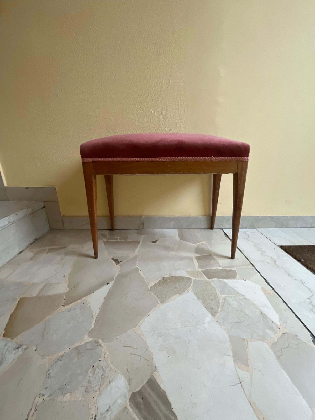 Furniture Giio Ponti   Walnut Bench, Pink Velvet   Made In Italy 1940s photo