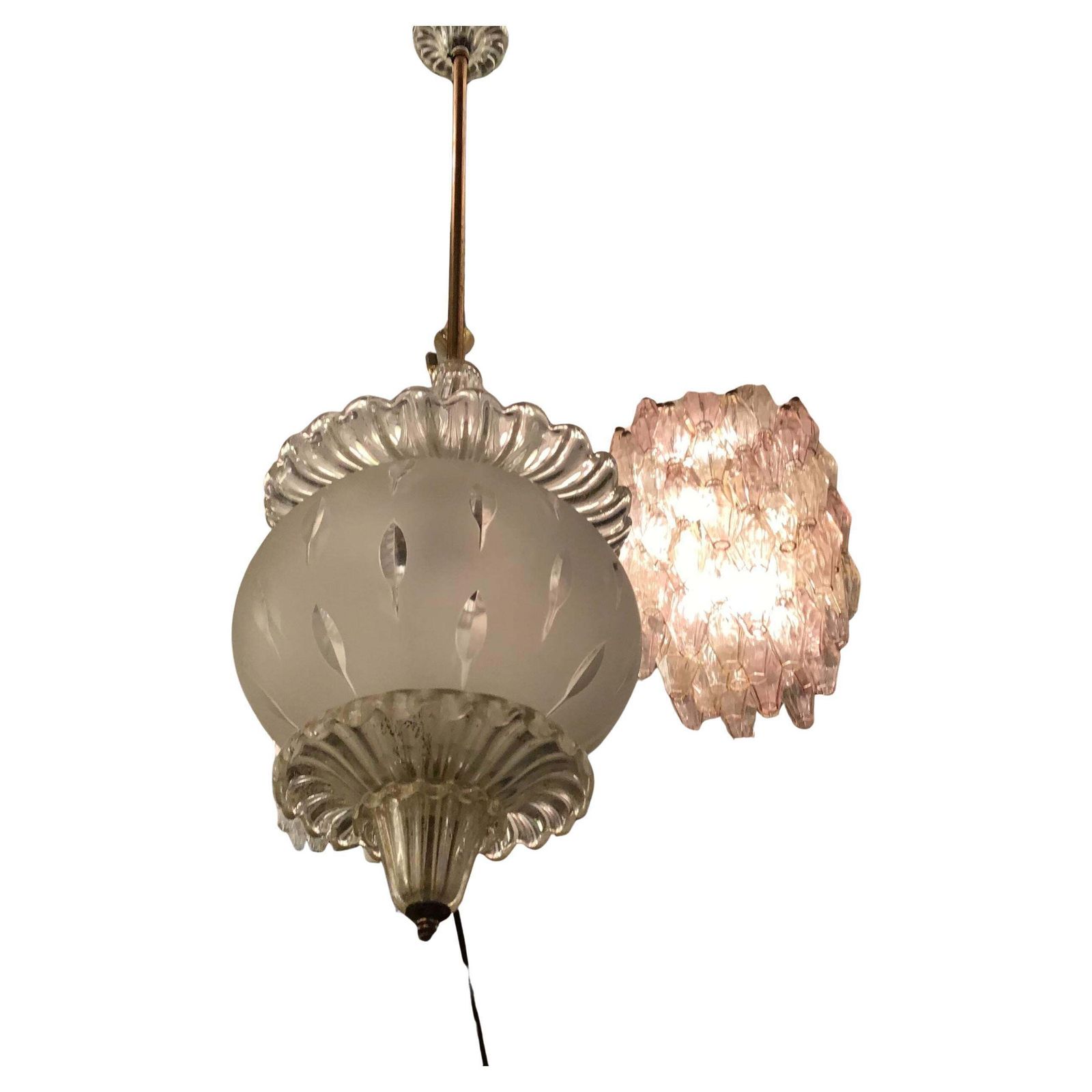 Seguso Chandelier Murano Glass Gold Brass 1940 Italy