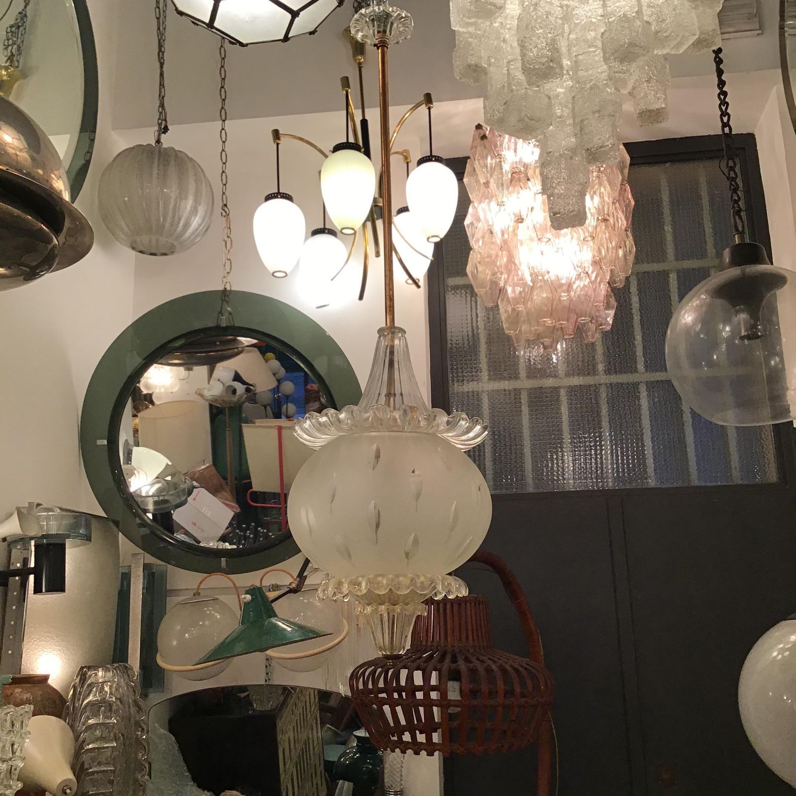 Seguso Chandelier Murano Glass Gold Brass 1940 Italy photo vintage