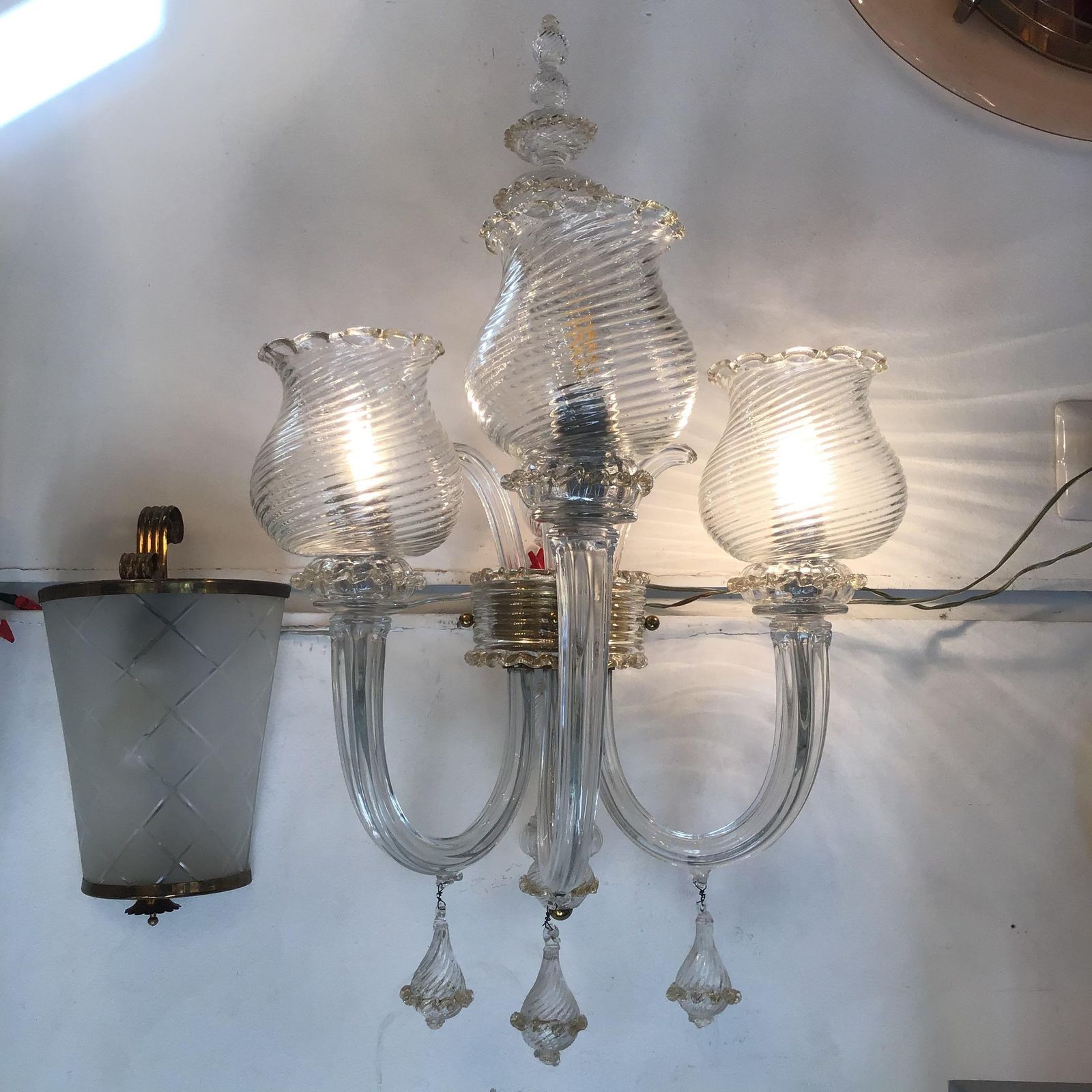 Seguso Coppia Appliques Murano Glass Gold Brass 1945 Italy photo 5751.0