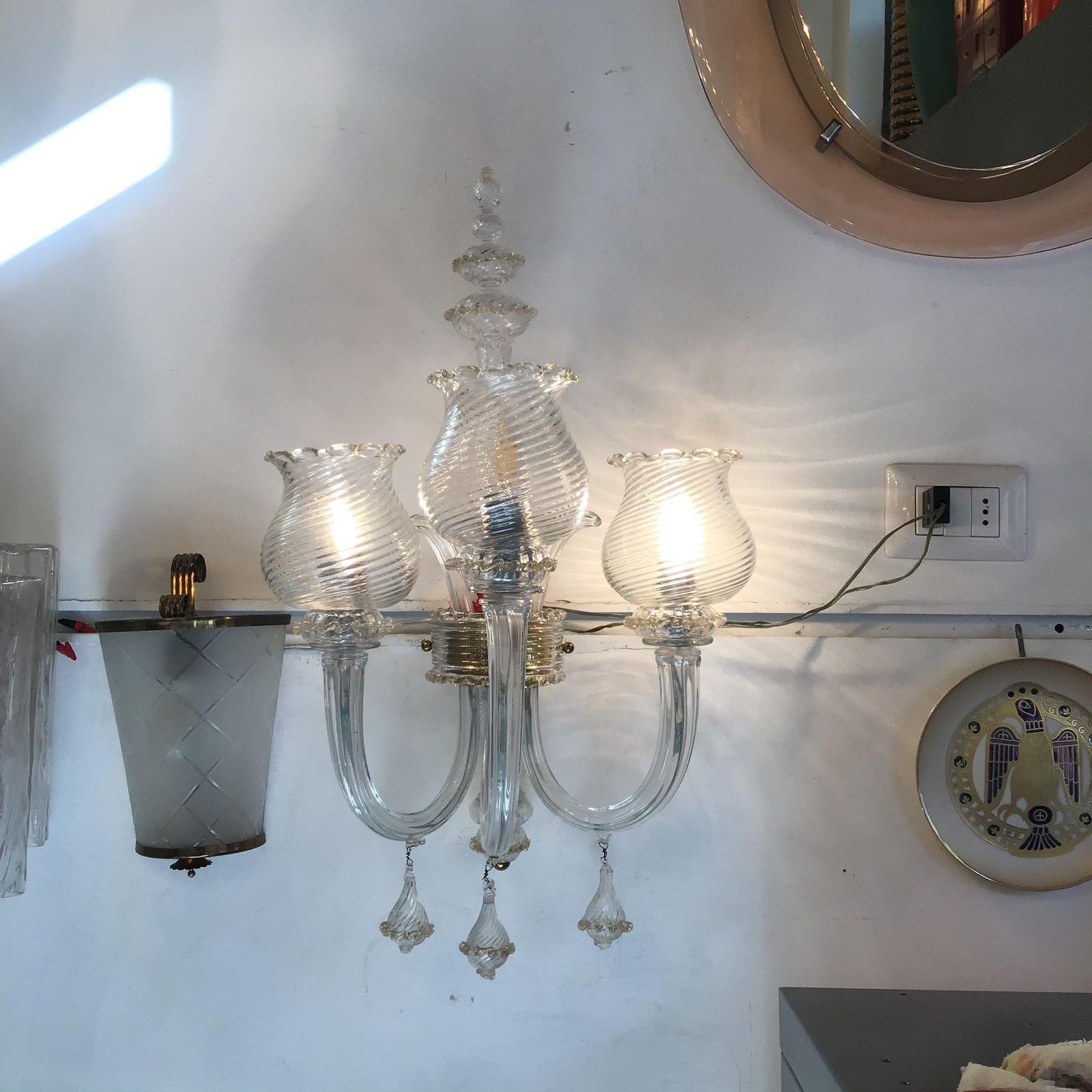 photo furniture Seguso Coppia Appliques Murano Glass Gold Brass 1945 Italy