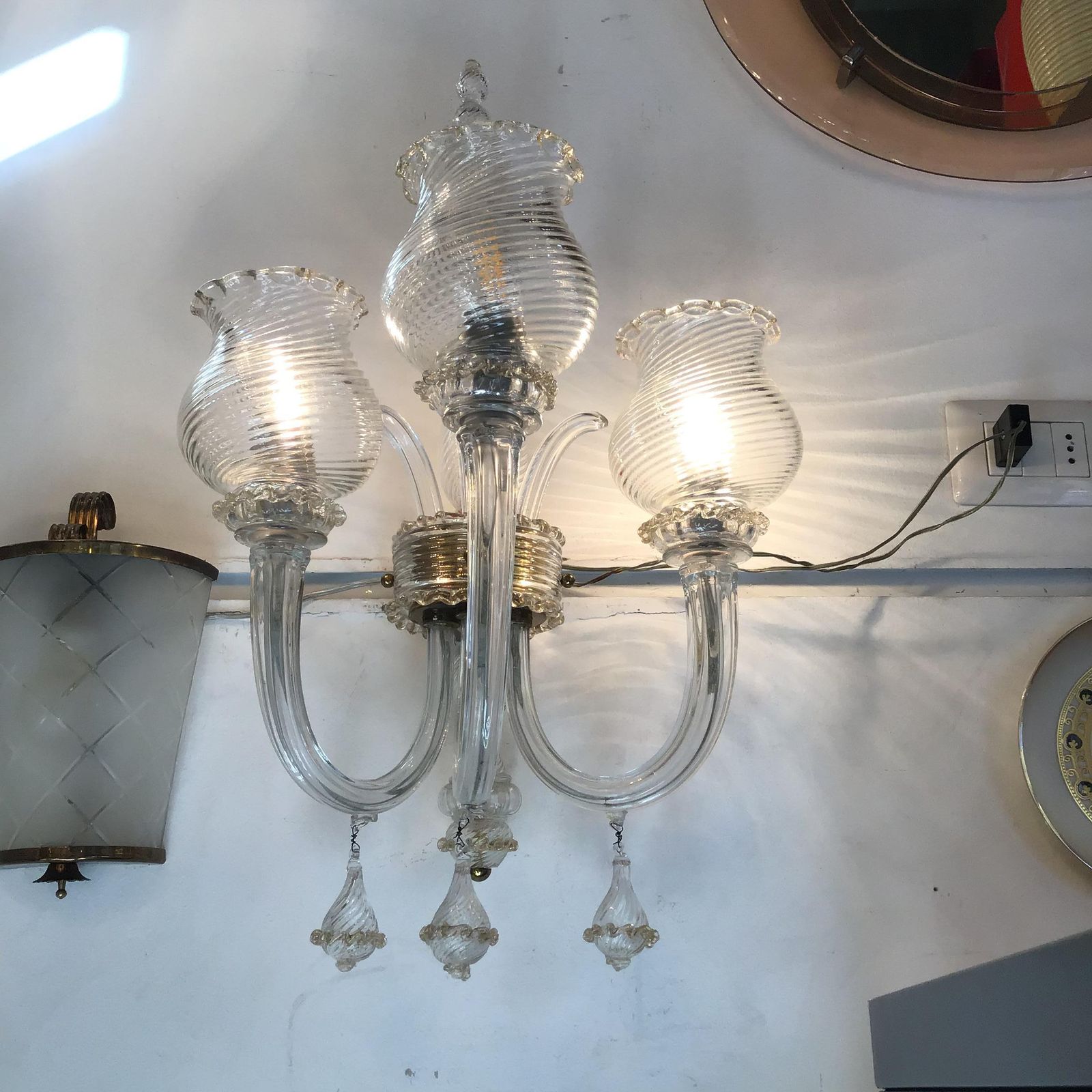 photo for sale Seguso Coppia Appliques Murano Glass Gold Brass 1945 Italy